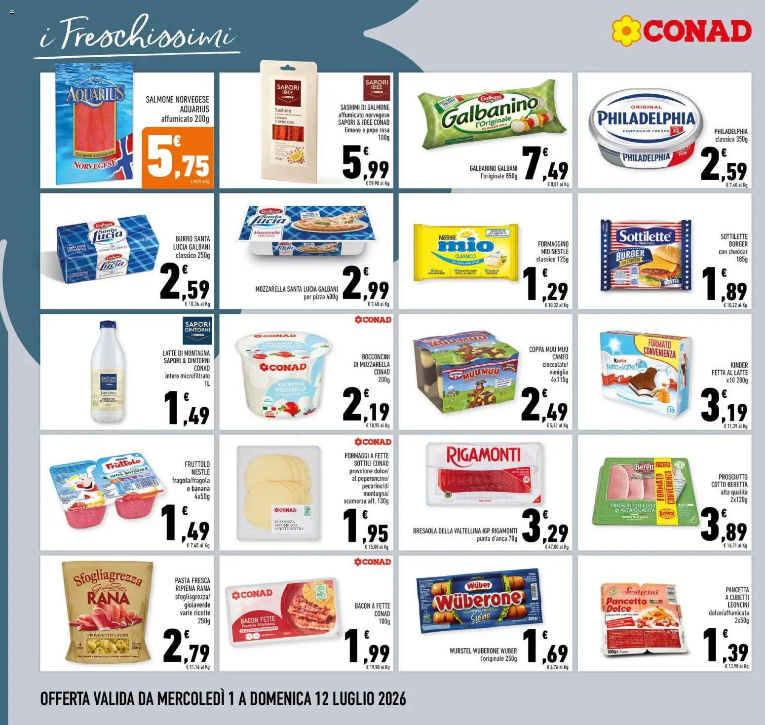 Volantino Conad del 01/07/2026 | Pagina: 12 | Prodotti: Salmone, Bresaola, Formaggio, Wurstel