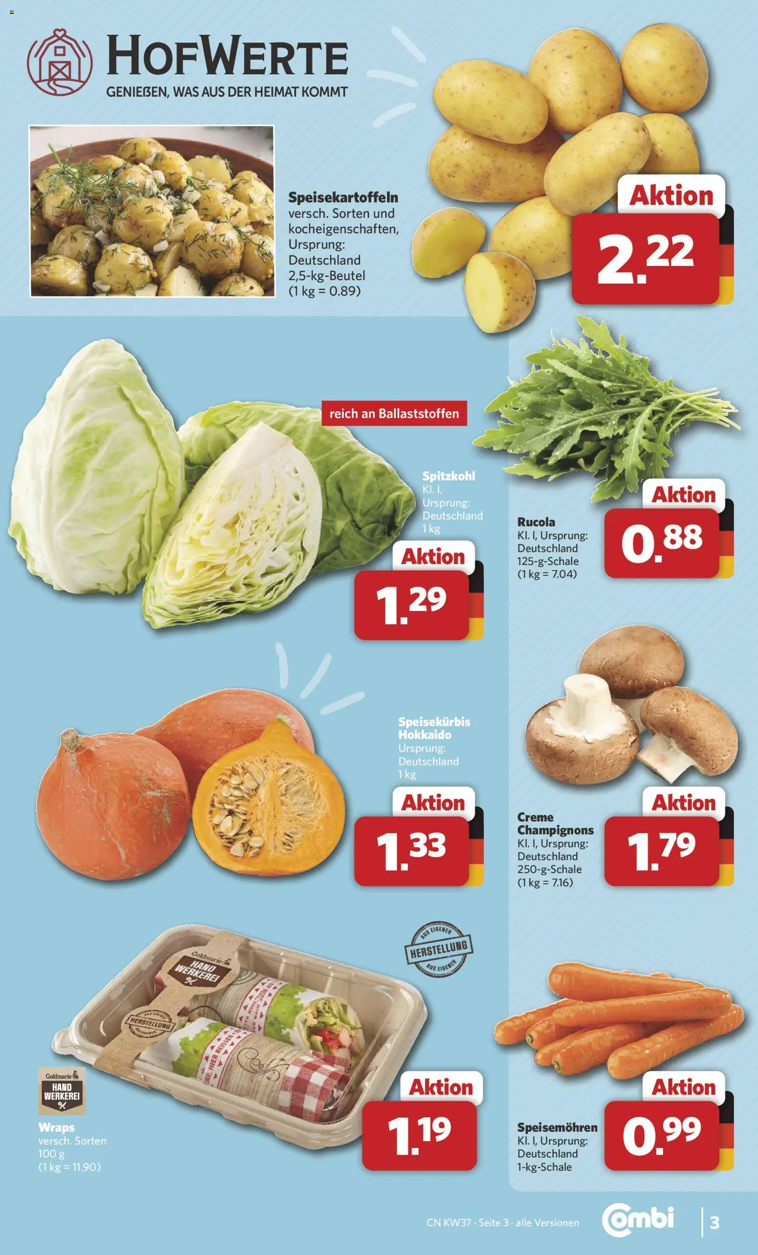 Combi Prospekt – gültig ab 07.09.2026 | Seite: 3 | Produkte: Rucola, Creme, Champignons