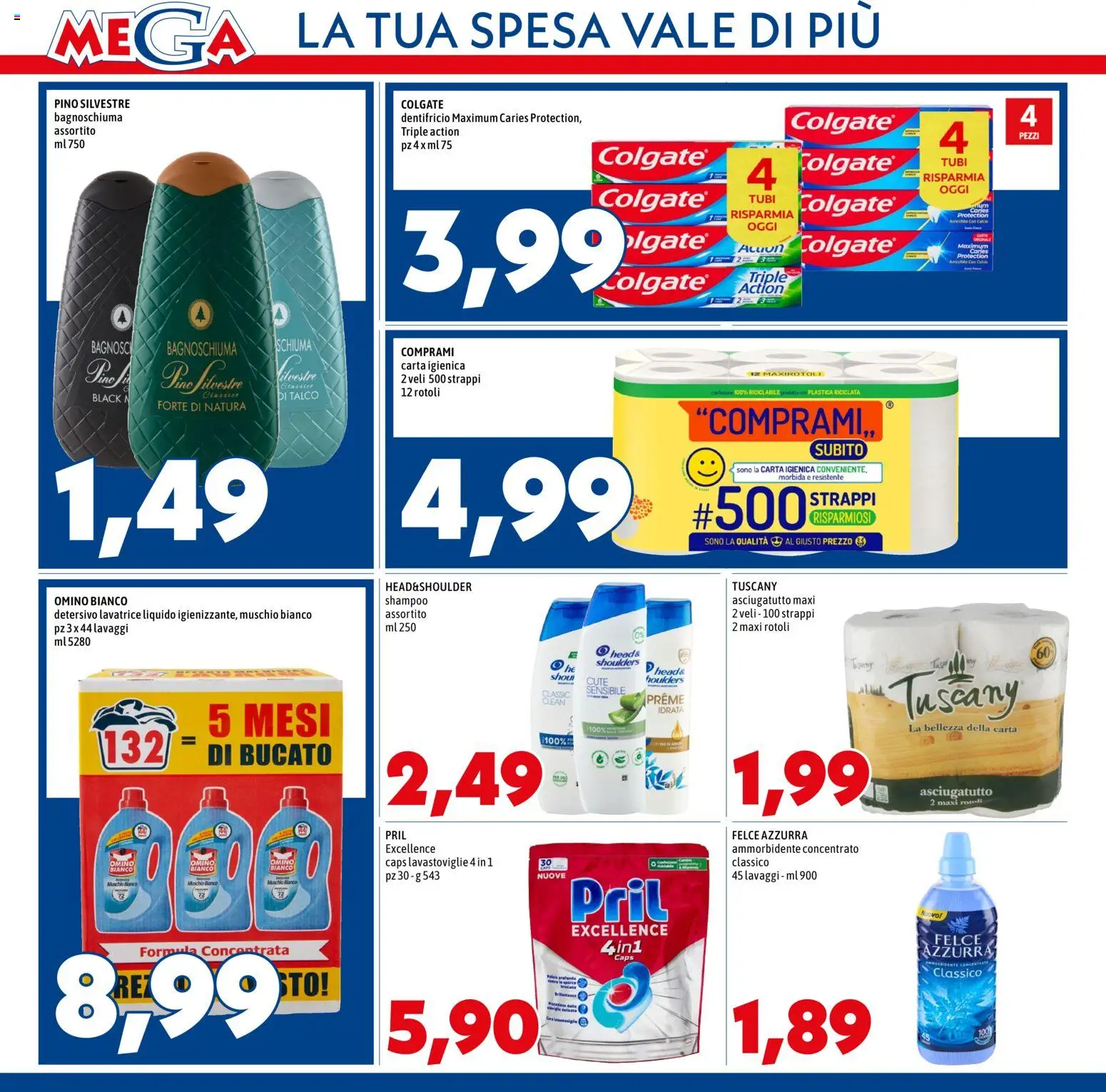 Volantino Mega del 03/09/2026 | Pagina: 12 | Prodotti: Schiuma, Ammorbidente, Talco, Lavatrice