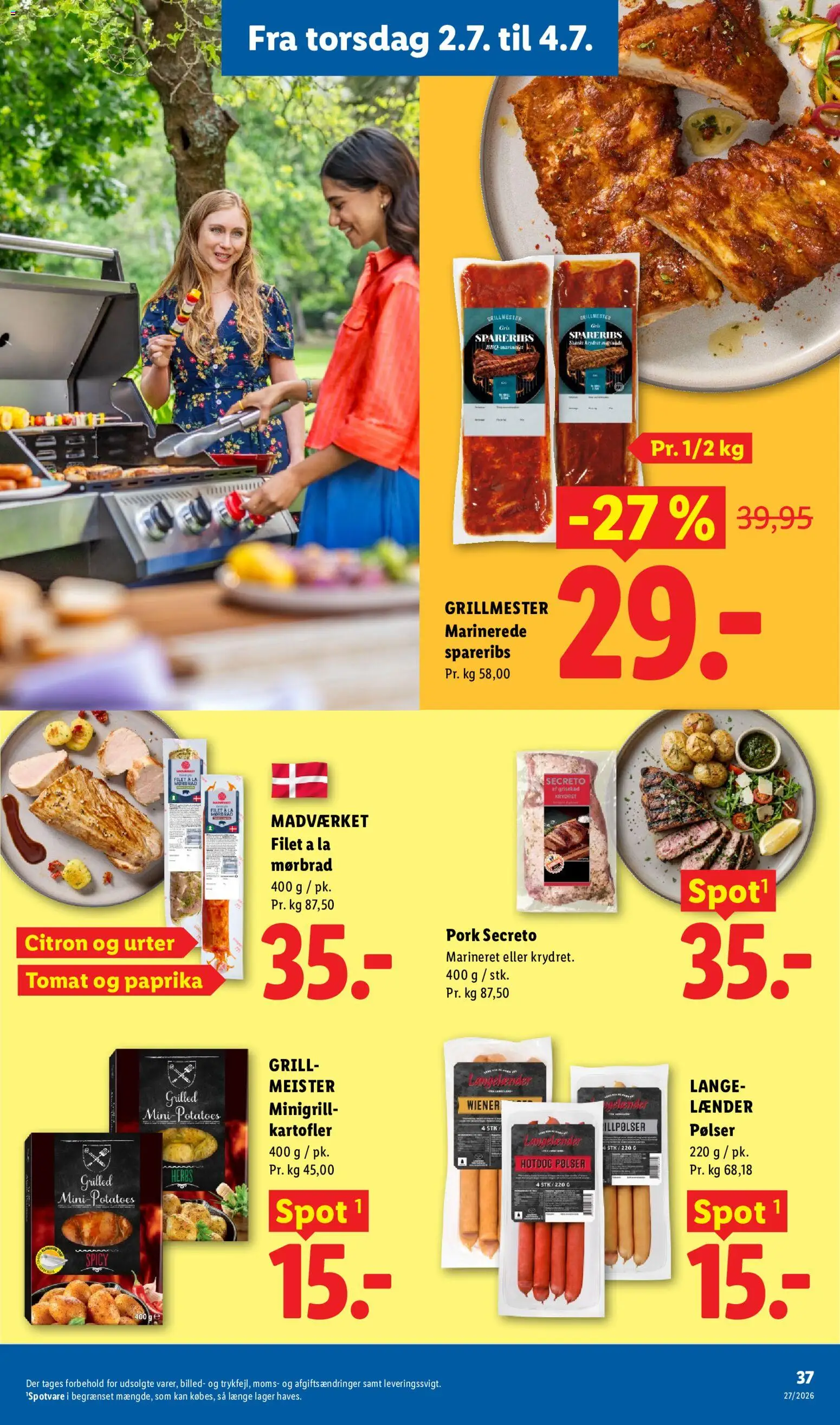 Lidl tilbudsavis – gyldig fra 28/06/2026 | Side: 37 | Produkter: Pølser, Kartofler, Paprika, Grill
