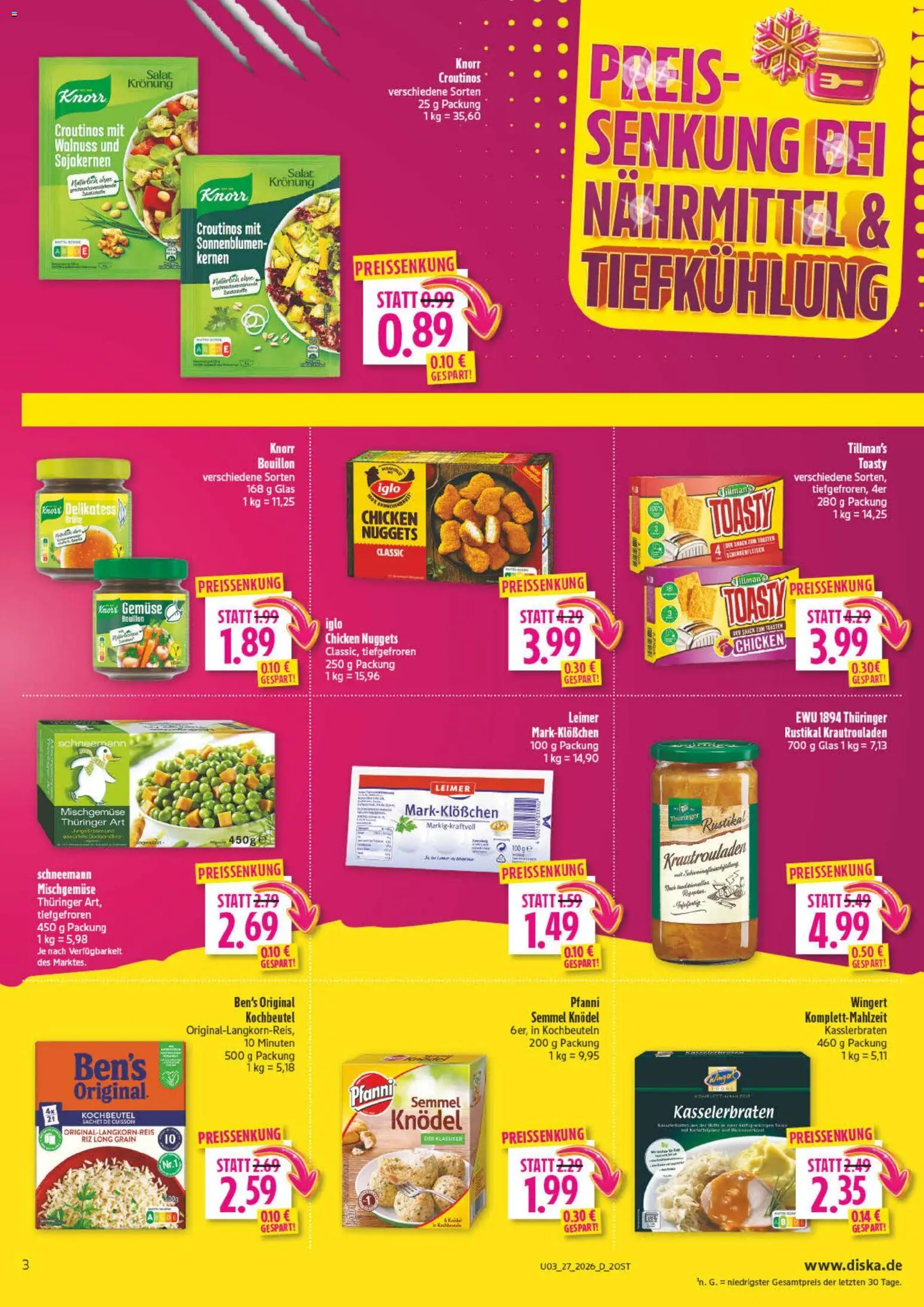 Diska Prospekt – gültig ab 29.06.2026 | Seite: 3 | Produkte: Toast, Iglo, Knorr, Gemüse