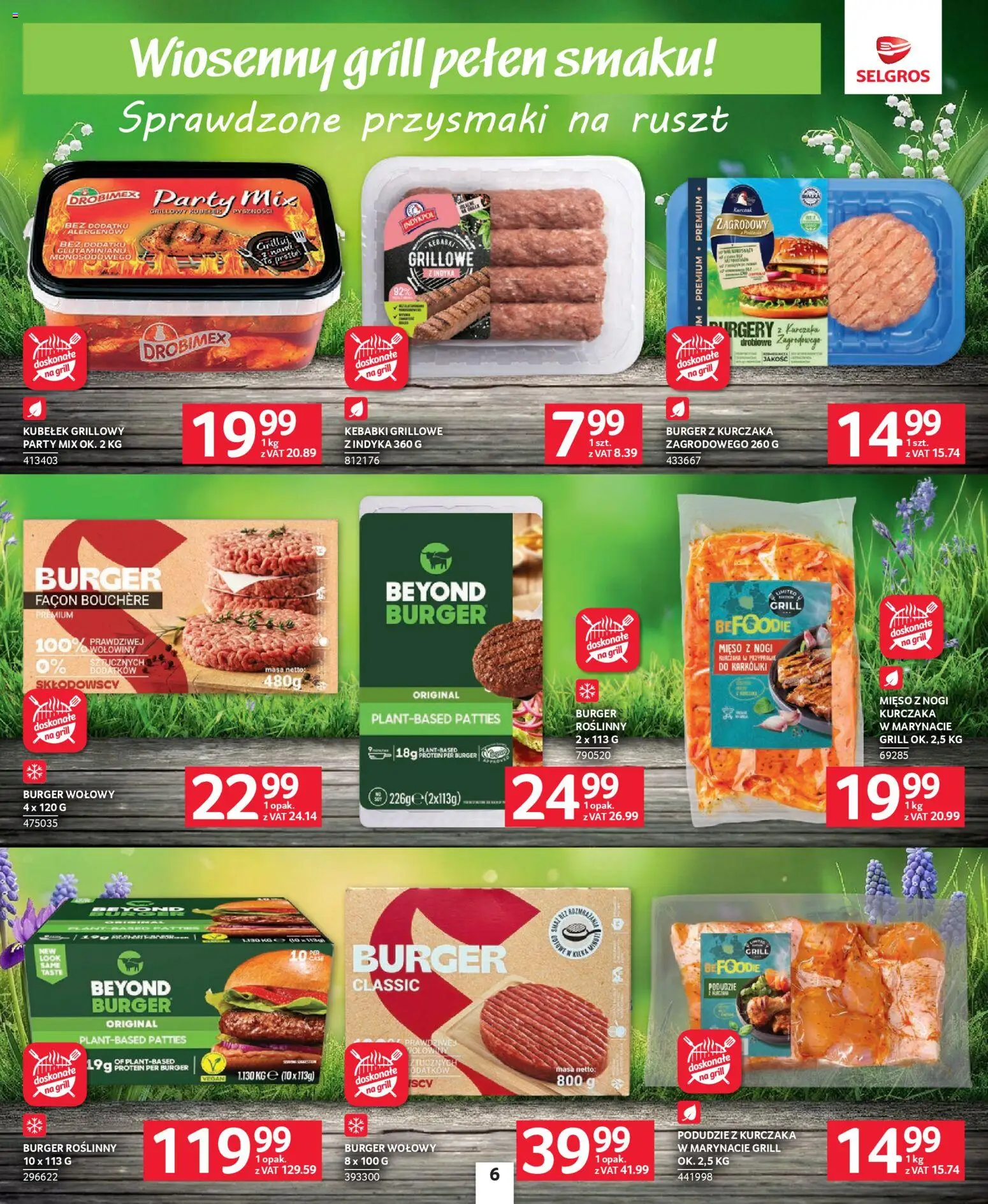 Selgros cash&carry gazetka - Grillowanie od 23.04.2026 | Strona: 6 | Produkty: Burger wołowy, Mięso, Podudzie z kurczaka, Grill
