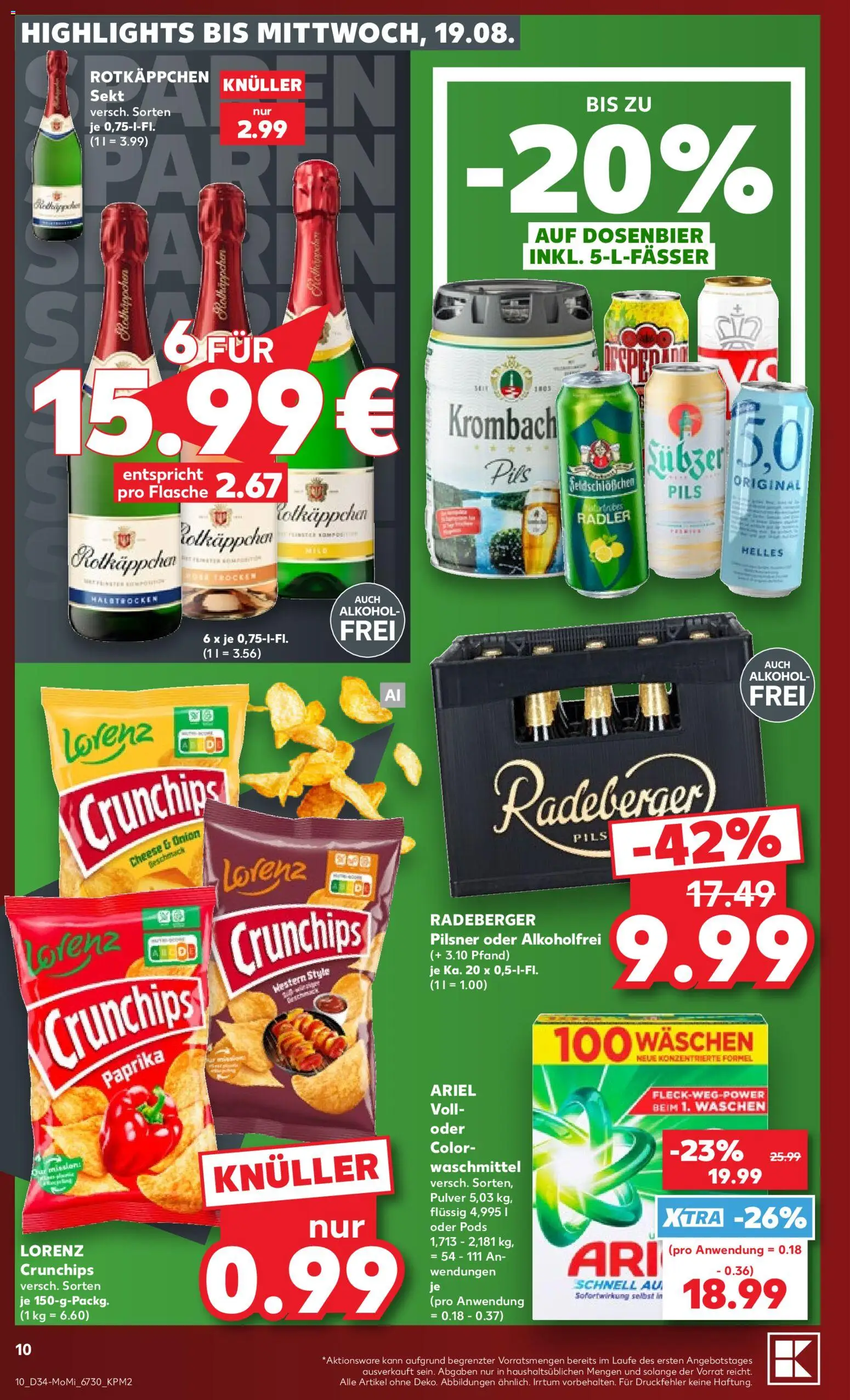 Kaufland Prospekt Leipzig – gültig ab 17.08.2026 | Seite: 10 | Produkte: Paprika, Waschmittel, Alkohol, Lorenz crunchips