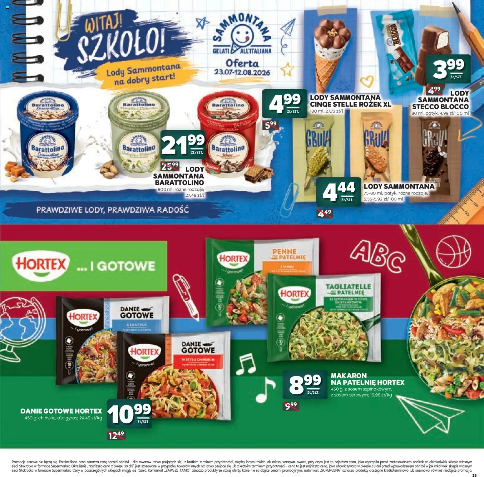Stokrotka gazetka - Witaj Szkoło od 23.07.2026 | Strona: 35 | Produkty: Stokrotka, Penne, Patelnie, Makaron