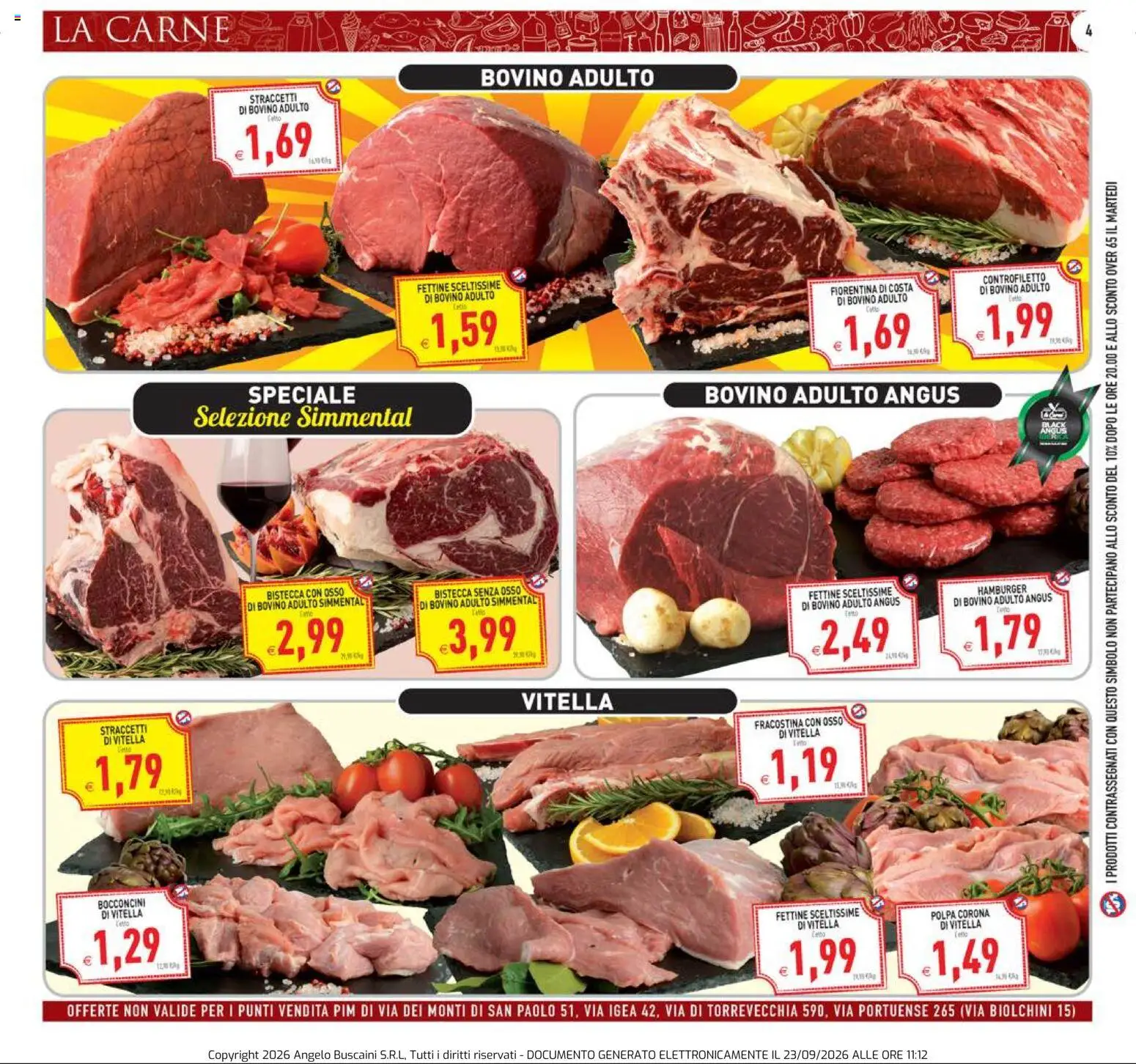 Volantino PIM Supermercati del 23/09/2026 | Pagina: 4 | Prodotti: Bovino, Carne, Hamburger, Bistecca