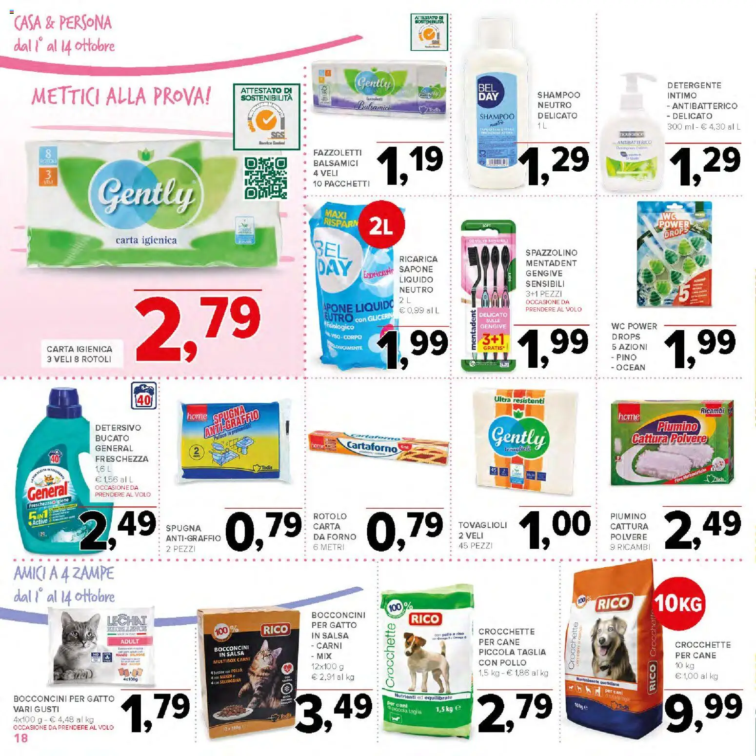 Volantino Todis del 01/10/2026 | Pagina: 18 | Prodotti: Spugna, Salmone, Detergente, Intimo