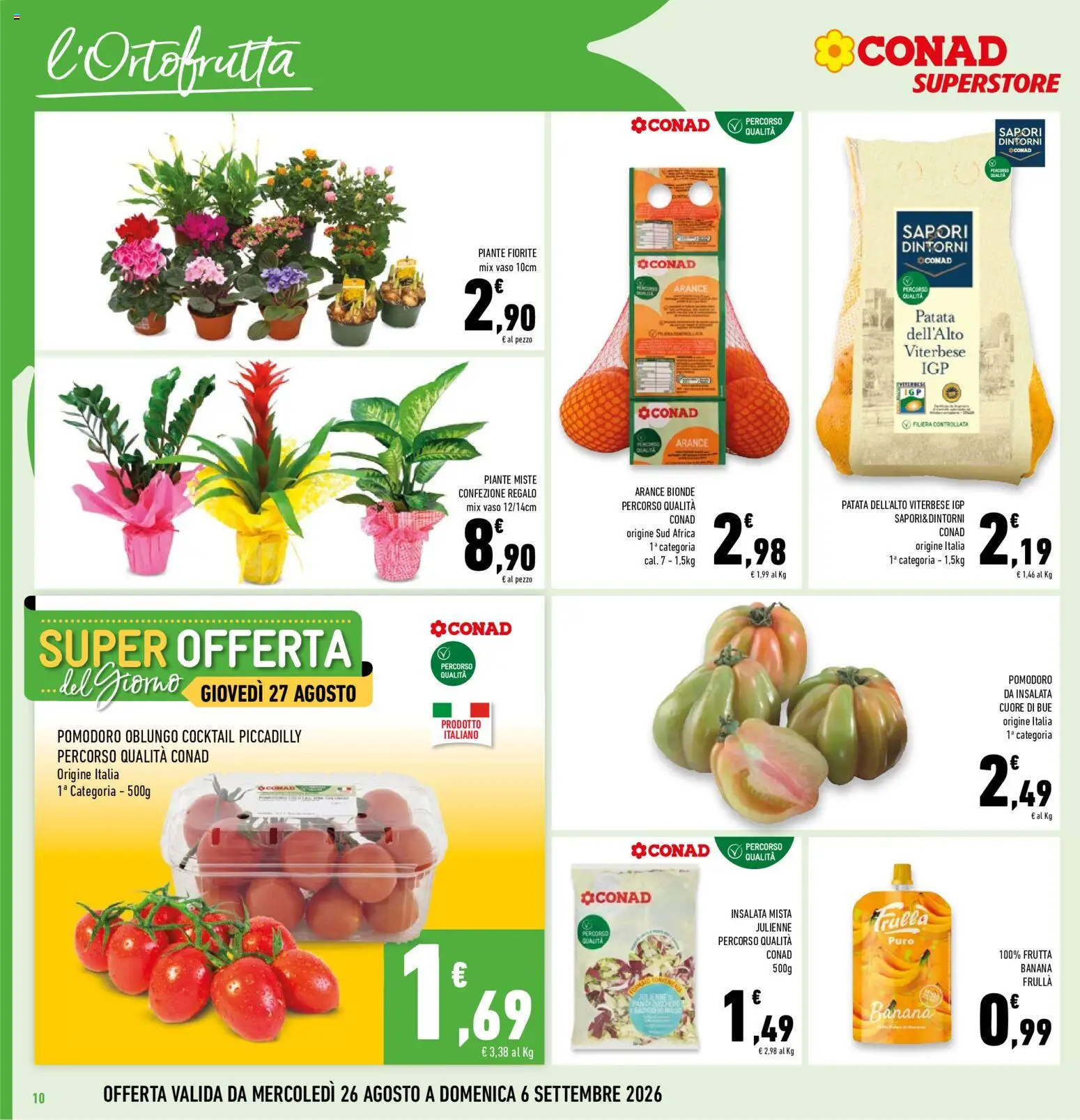 Volantino Conad del 26/08/2026 | Pagina: 10 | Prodotti: Arance, Cocktail, Insalata, Frutta