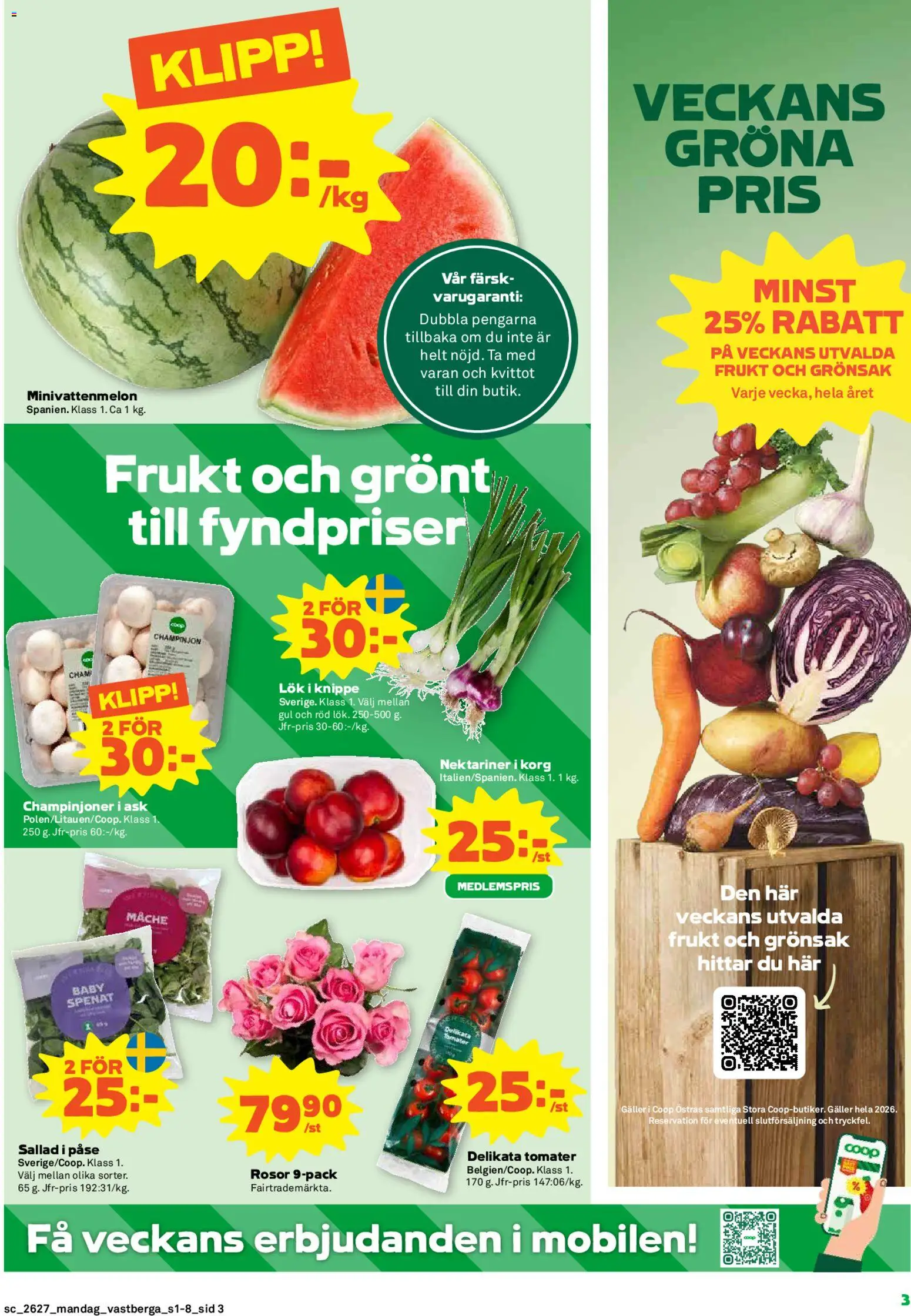 Coop Forum reklamblad aktuell från 29/06/2026 | Sida: 3 | Produkter: Spenat, Champinjoner, Tomater, Sallad