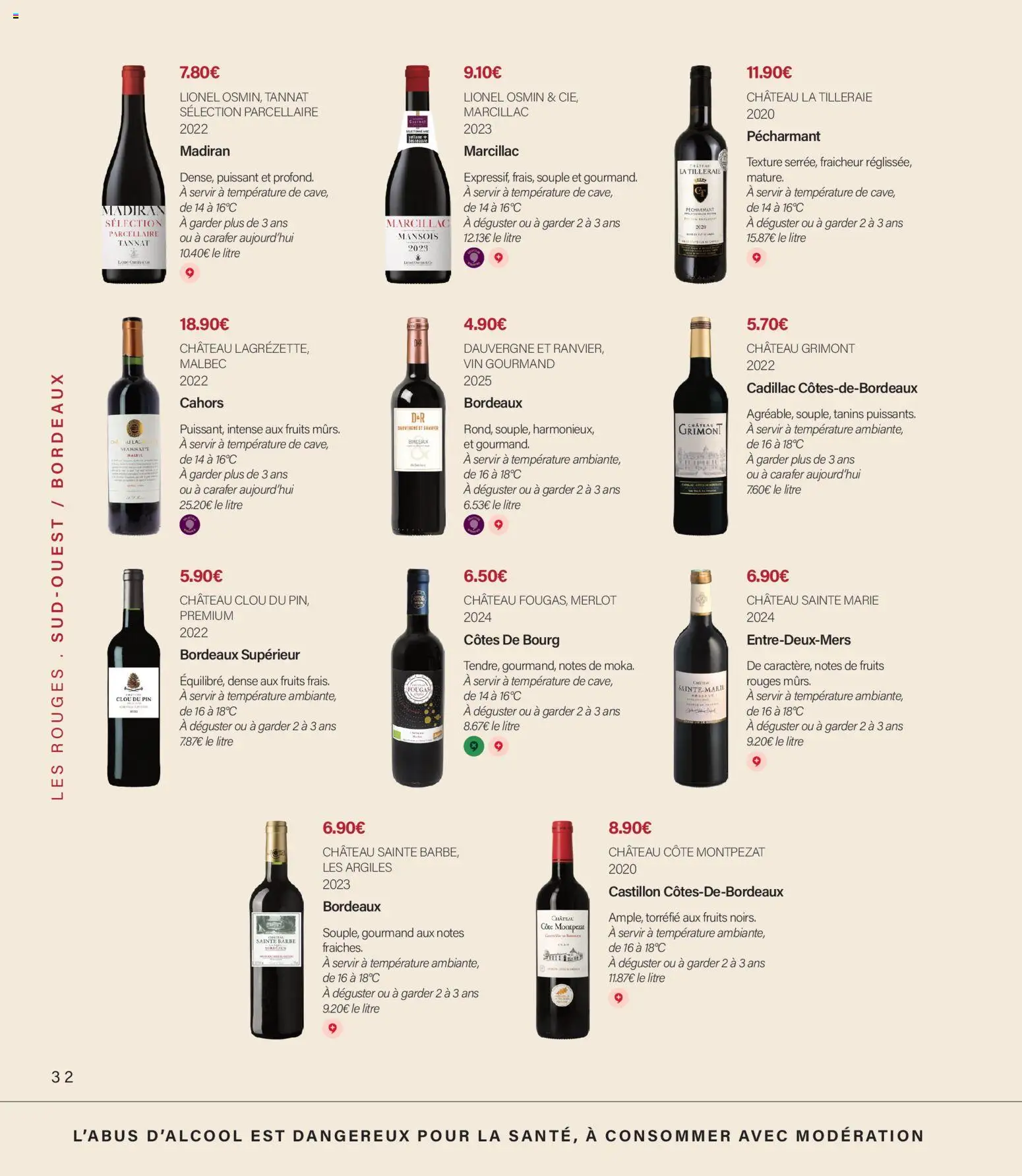 {H1} | Page: 32 | Produits: Bordeaux superieur, Cahors, Fruits, Vin