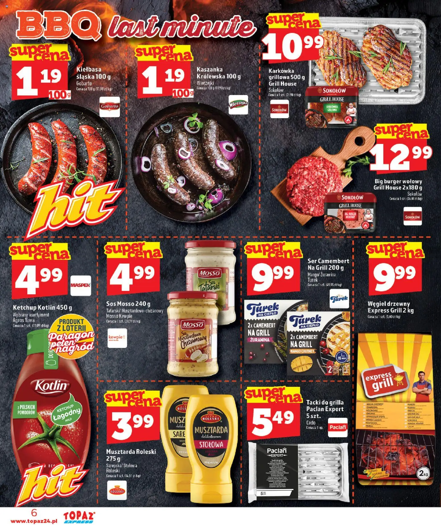 Topaz gazetka - Express od 27.08.2026 | Strona: 6 | Produkty: Karkówka, Ketchup, Węgiel drzewny, Kaszanka