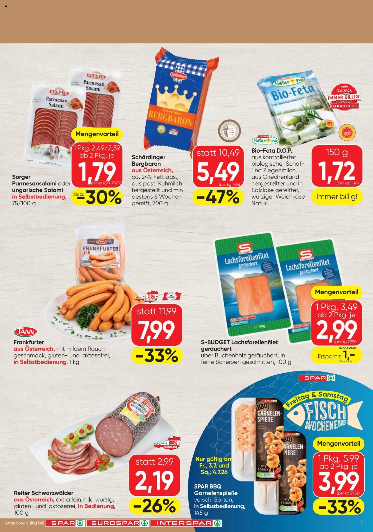 Spar - Flugblatt gültig ab 01.07.2026 | Seite: 11 | Produkte: Salami, Fisch