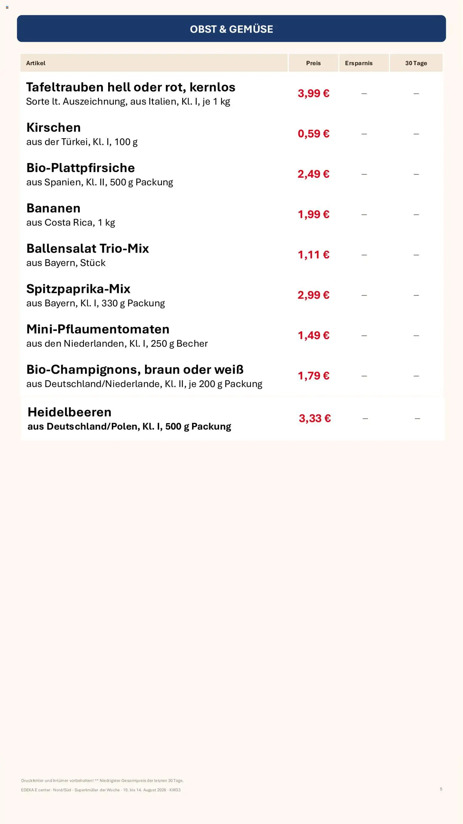 Simmel Bayern – gültig ab 10.08.2026 | Seite: 3 | Produkte: Bananen, Kirschen, Heidelbeeren, Obst