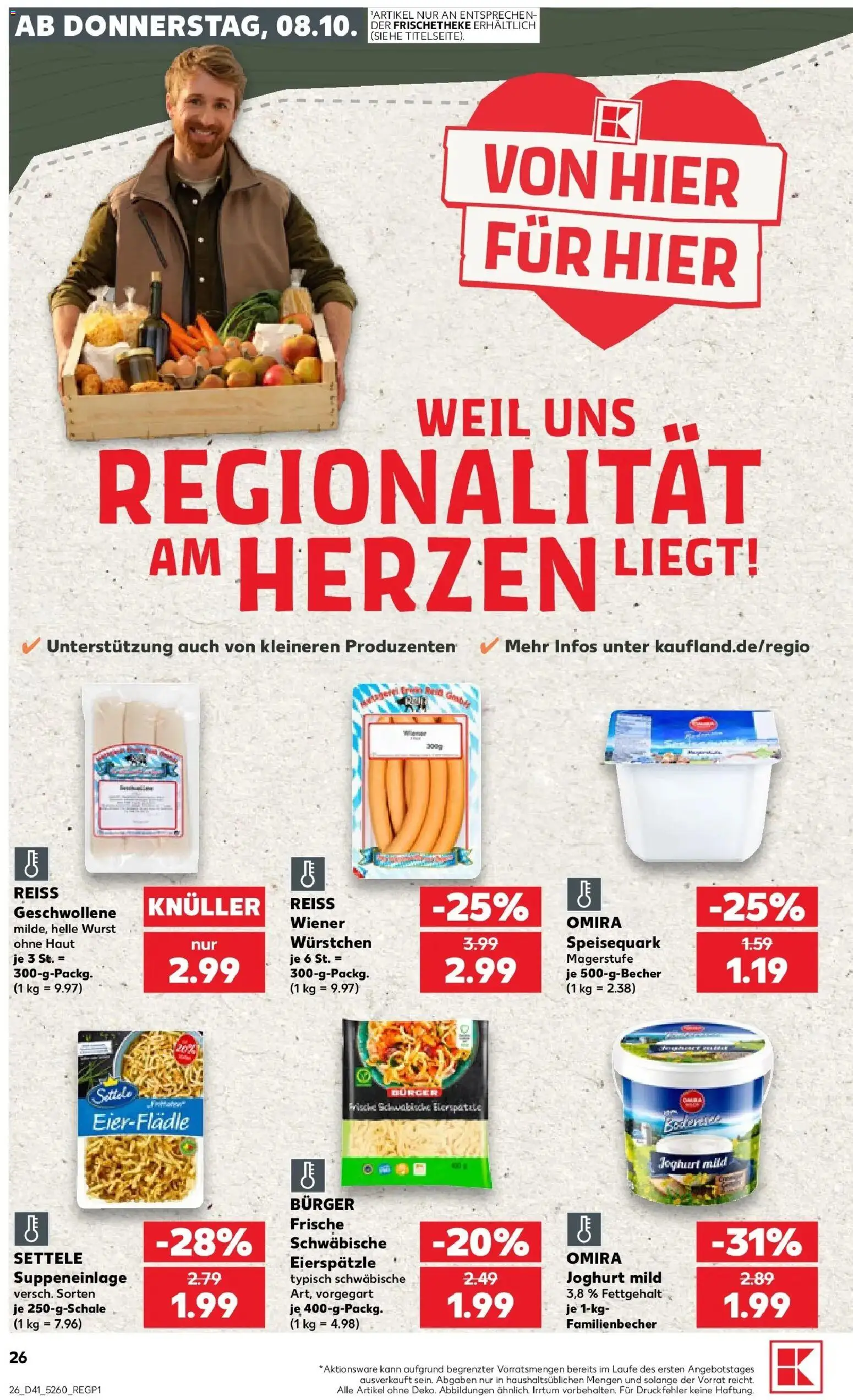 Prospekt Kaufland ab 08.10.2026 » Angebote Online zum Blättern | Seite: 26 | Produkte: Joghurt, Burger, Wurst, Speisequark