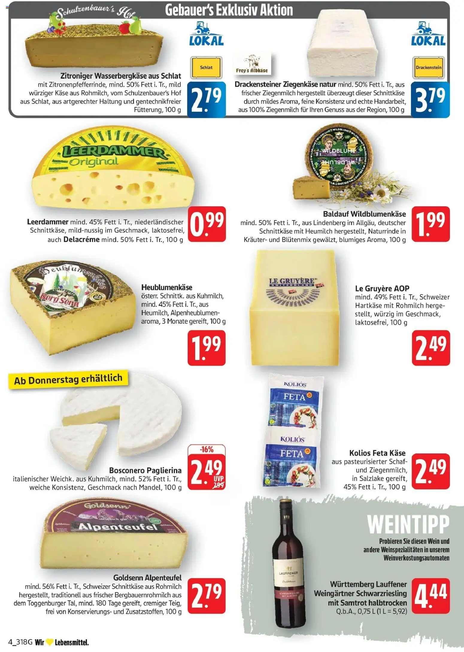 Edeka Prospekt Göppingen – gültig ab 27.07.2026 | Seite: 4 | Produkte: Käse, Ziegenkäse, Leerdammer, Wein
