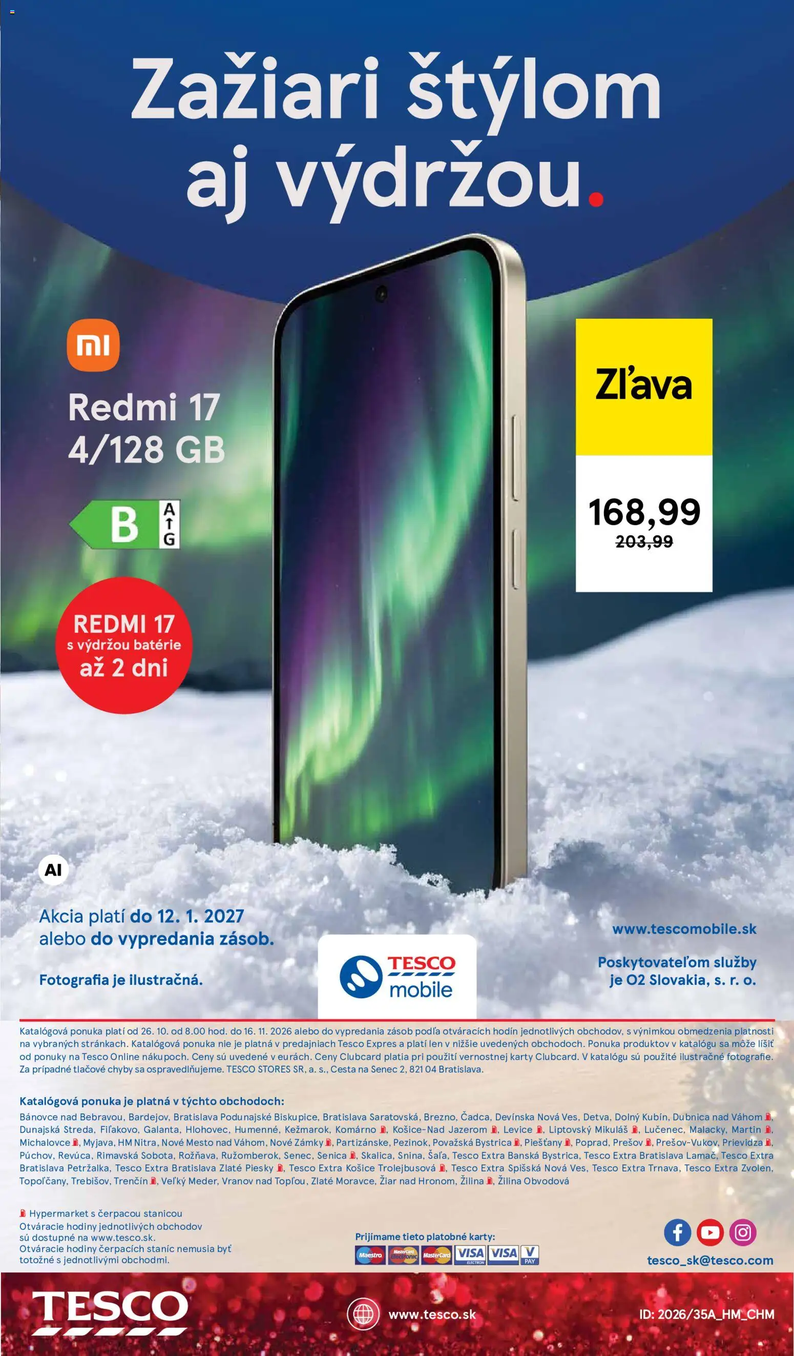 Nové Tesco akcie – leták je platný od 26.10.2026 | Strana: 36 | Produkty: Hodiny, Batérie, Xiaomi
