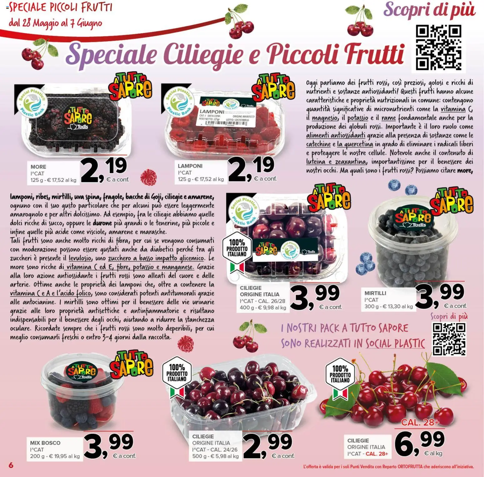 Volantino Todis del 28.05.2026 | Pagina: 6 | Prodotti: Zucchero, Data, Mirtilli, Astice