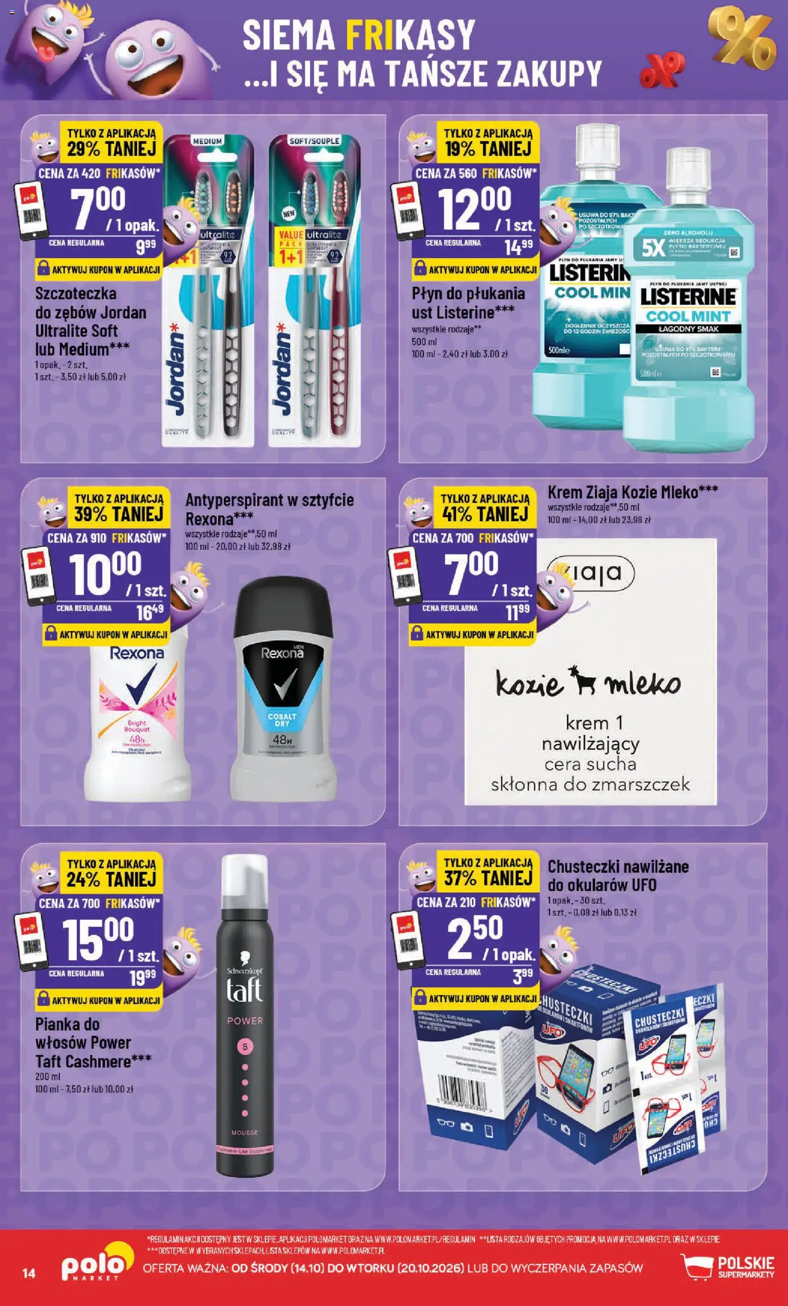 POLOmarket gazetka - Frikasowe Hity od 14.10.2026 | Strona: 14 | Produkty: Chusteczki, Listerine, Mleko, Krem