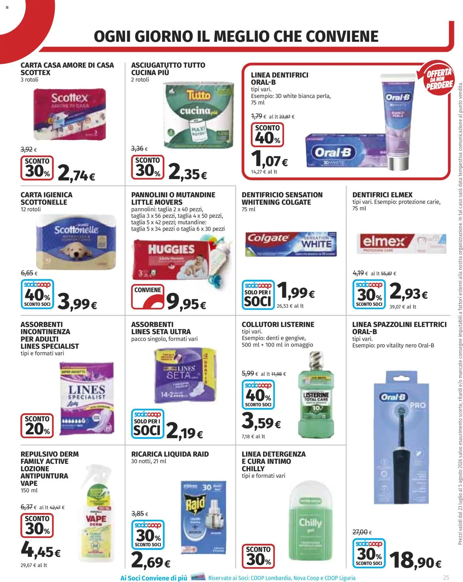 Volantino COOP del 23/07/2026 | Pagina: 25 | Prodotti: Pannolini, Intimo, Data, Asciugatutto