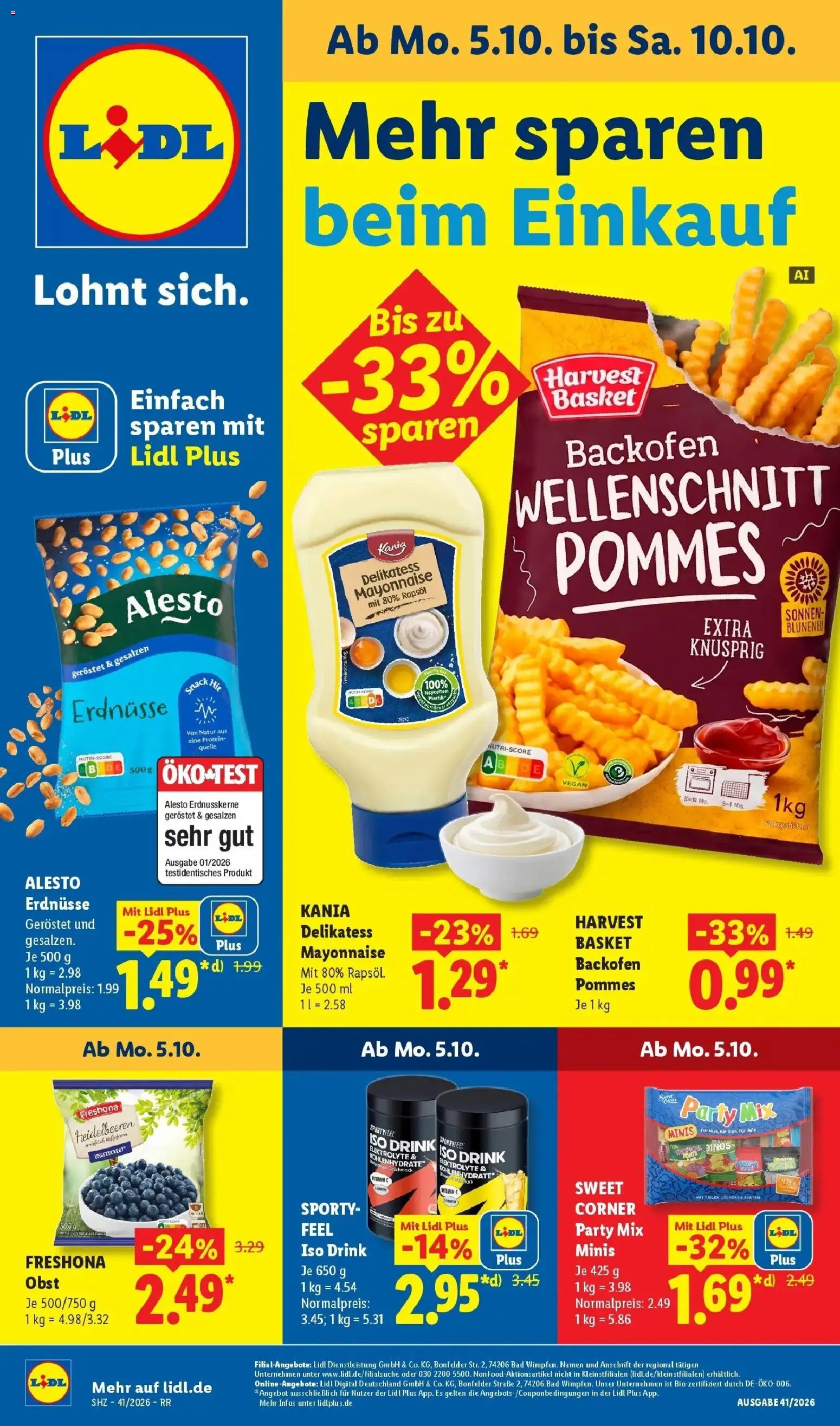 Lidl Prospekt Gelsenkirchen (ab 05.10.2026) zum Blättern » Angebote | Seite: 1 | Produkte: Bad, Pommes, Heidelbeeren, Mayonnaise