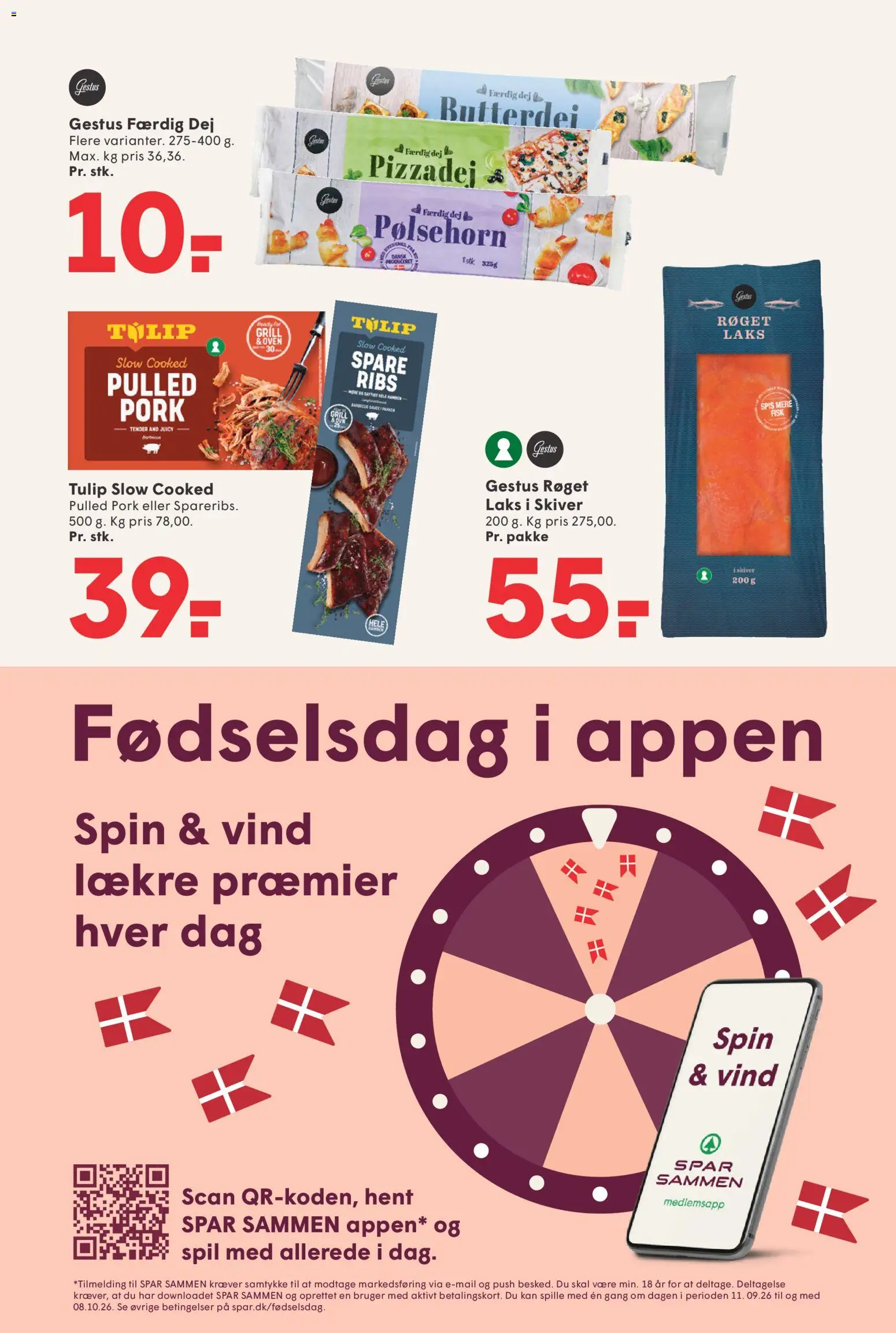 Spar tilbudsavis – gyldig fra 18/09/2026 | Side: 14 | Produkter: Pølsehorn, Ribs, Pizzadej, Spil