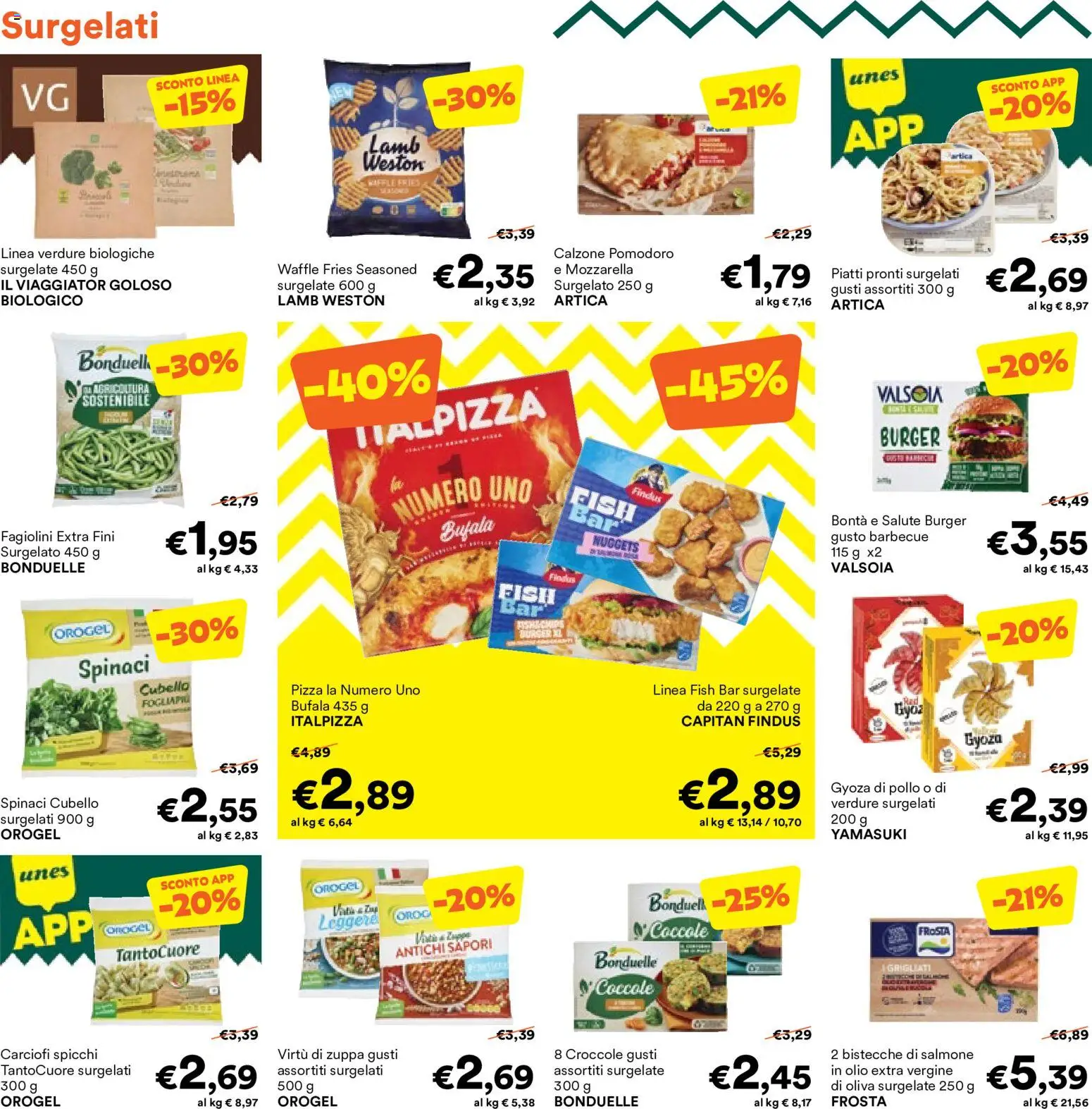 Volantino Unes del 03.06.2026 | Pagina: 2 | Prodotti: Pizza, Salmone, Nuggets, Fagiolini