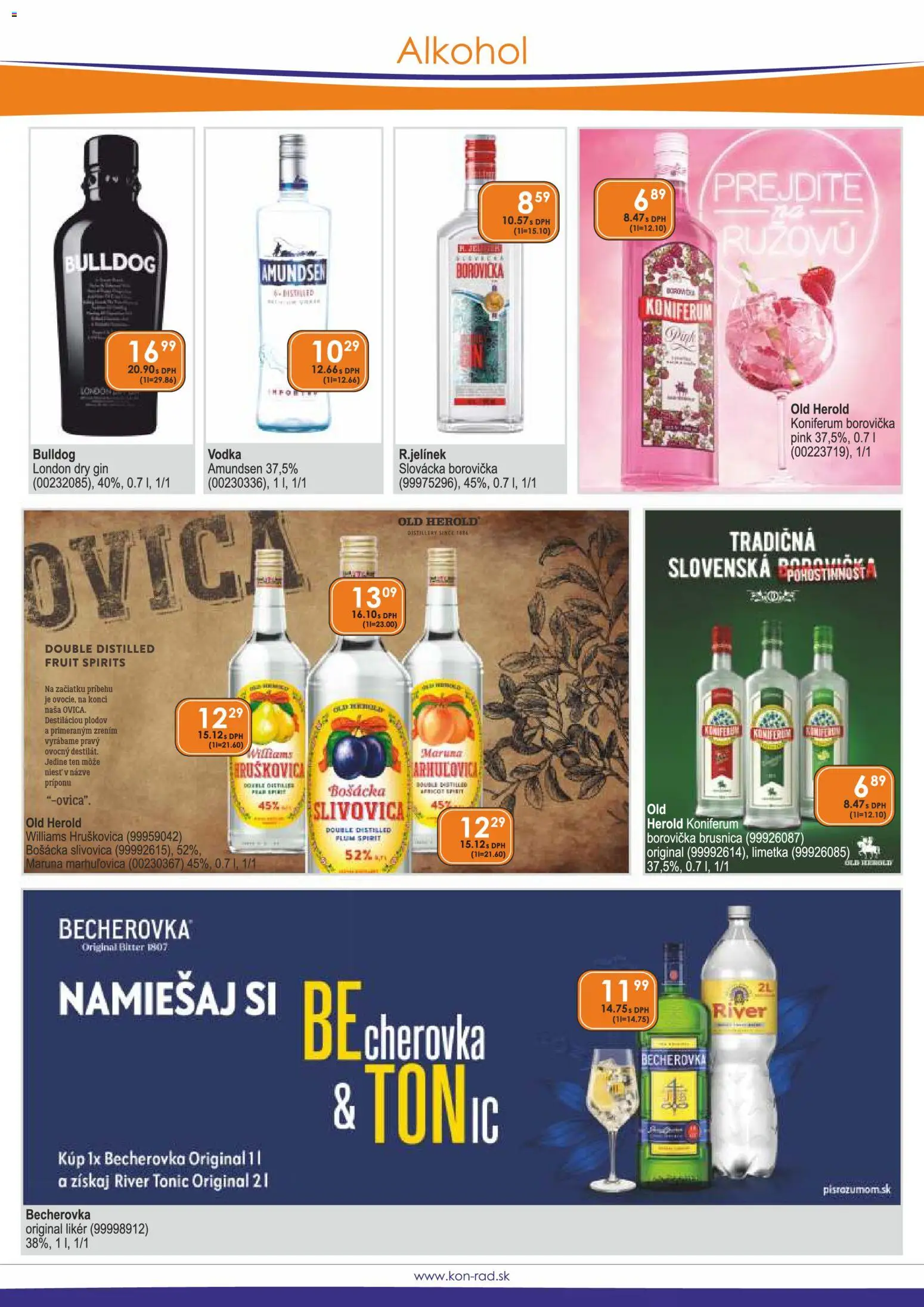 Nové KON - RAD akcie – leták je platný od 01.08.2026 | Strana: 15 | Produkty: Limetka, Slivovica, Gin, Vodka