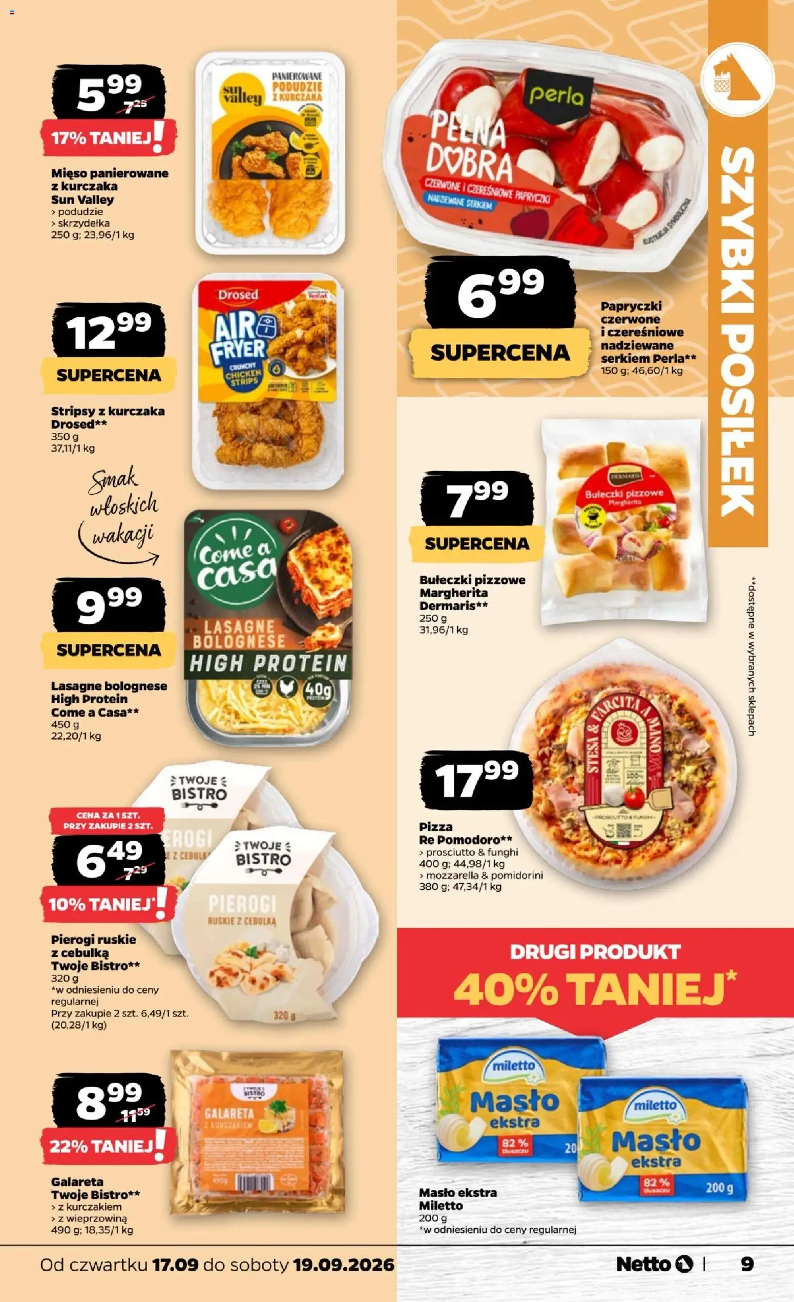 Netto gazetka od czwartku od 17.09.2026 | Strona: 9 | Produkty: Lasagne, Pierogi ruskie, Skrzydełka, Mozzarella