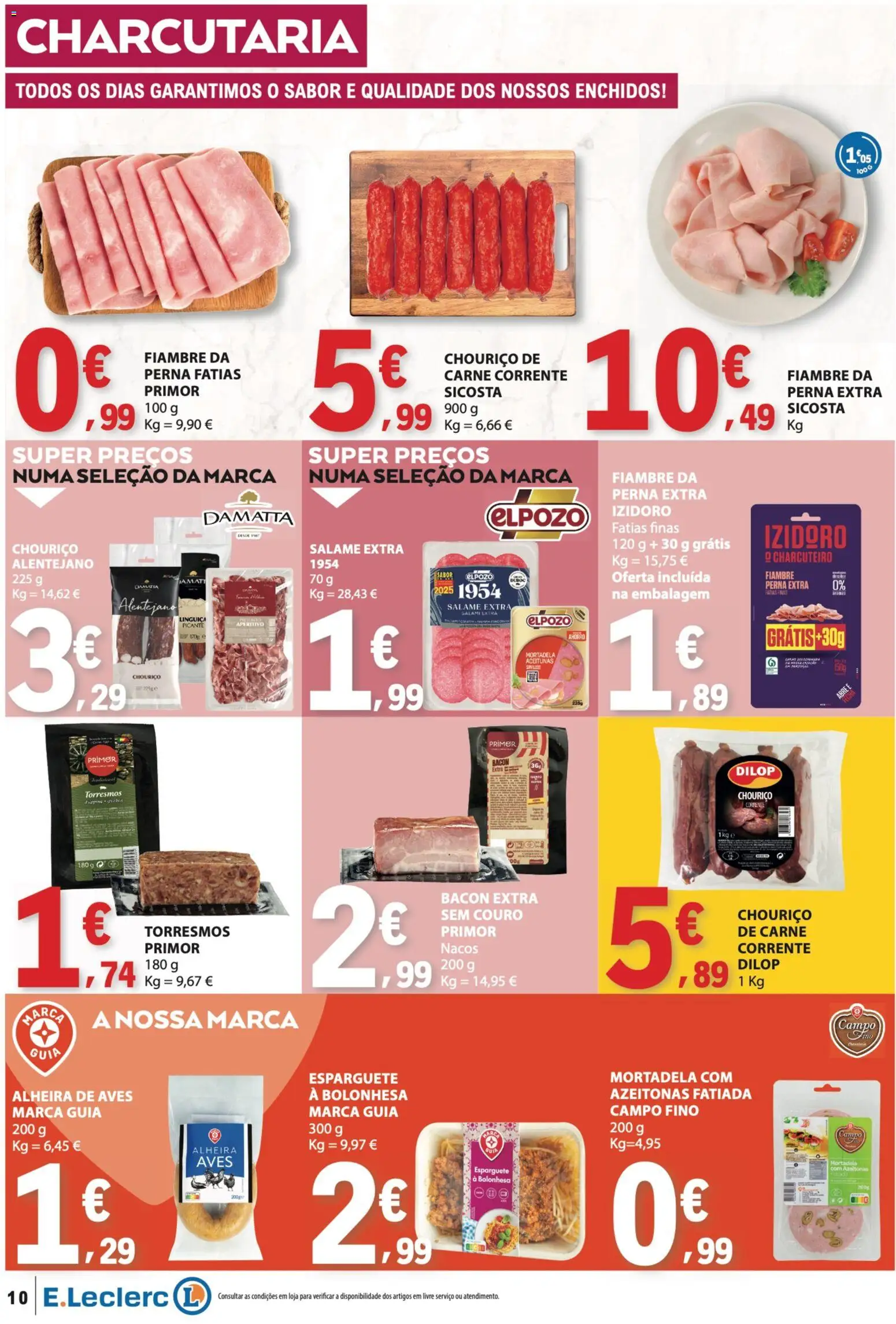 E.Leclerc folheto Semanal Aniversário 31 │ válido de 22/10/2026 | Página: 10 | Produtos: Mortadela, Azeitonas, Bacon, Salame