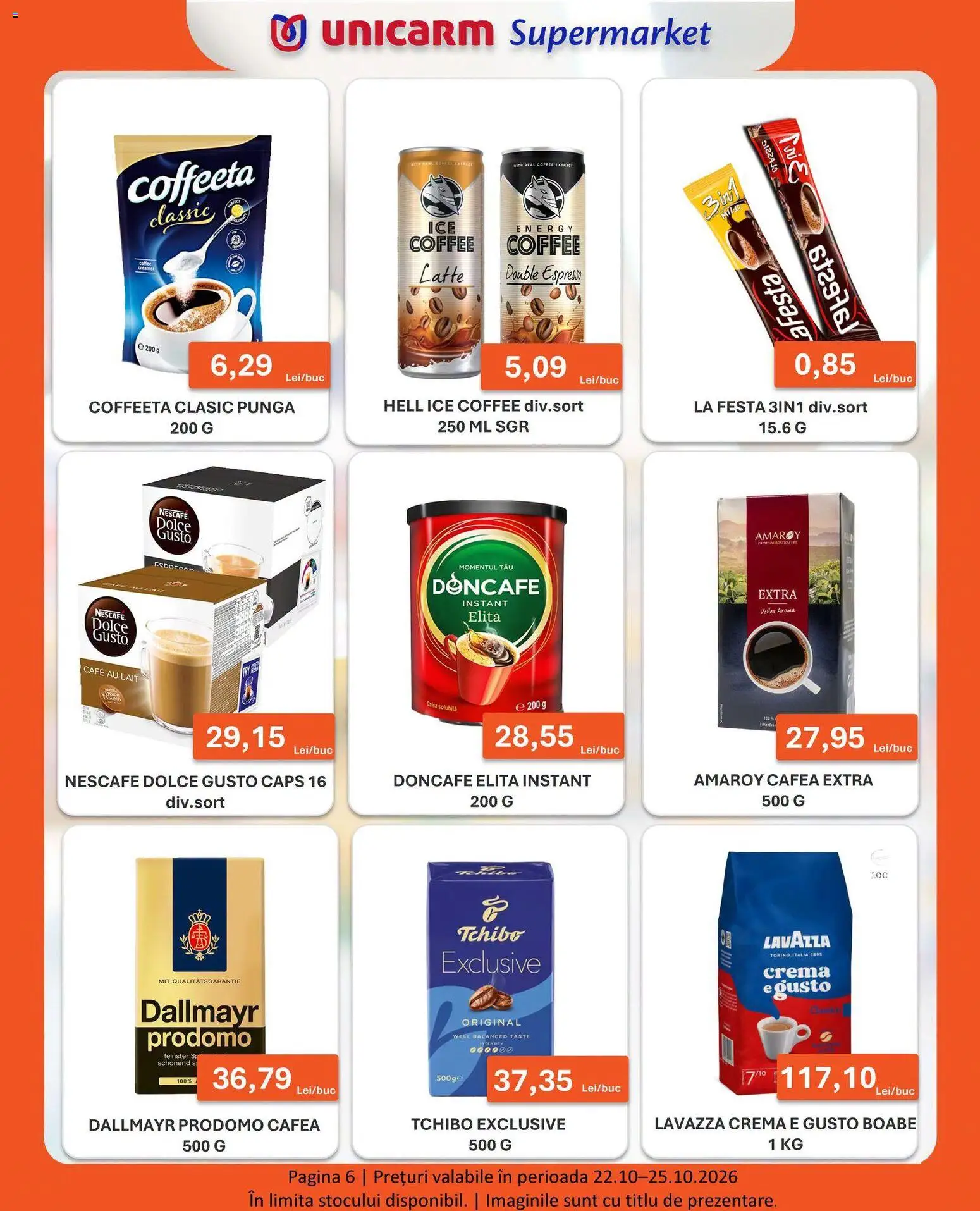 Noul catalog Unicarm – valabil de la 22.10.2026 | Pagină: 6 | Produse: Pungă, Doncafe, Cremă, Cafea