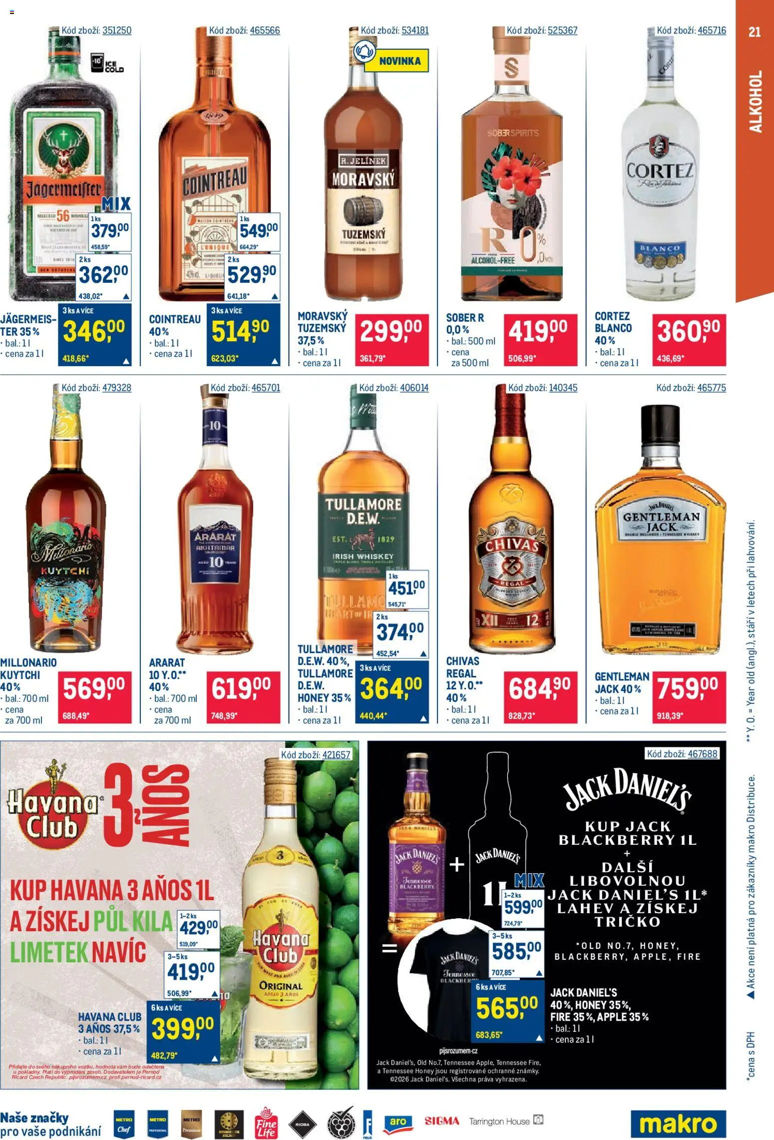 Makro leták - Gastronomie od 26.08.2026 | Strana: 21 | Produkty: Jack Daniel’s, Jelínek, Láhev, Alkohol