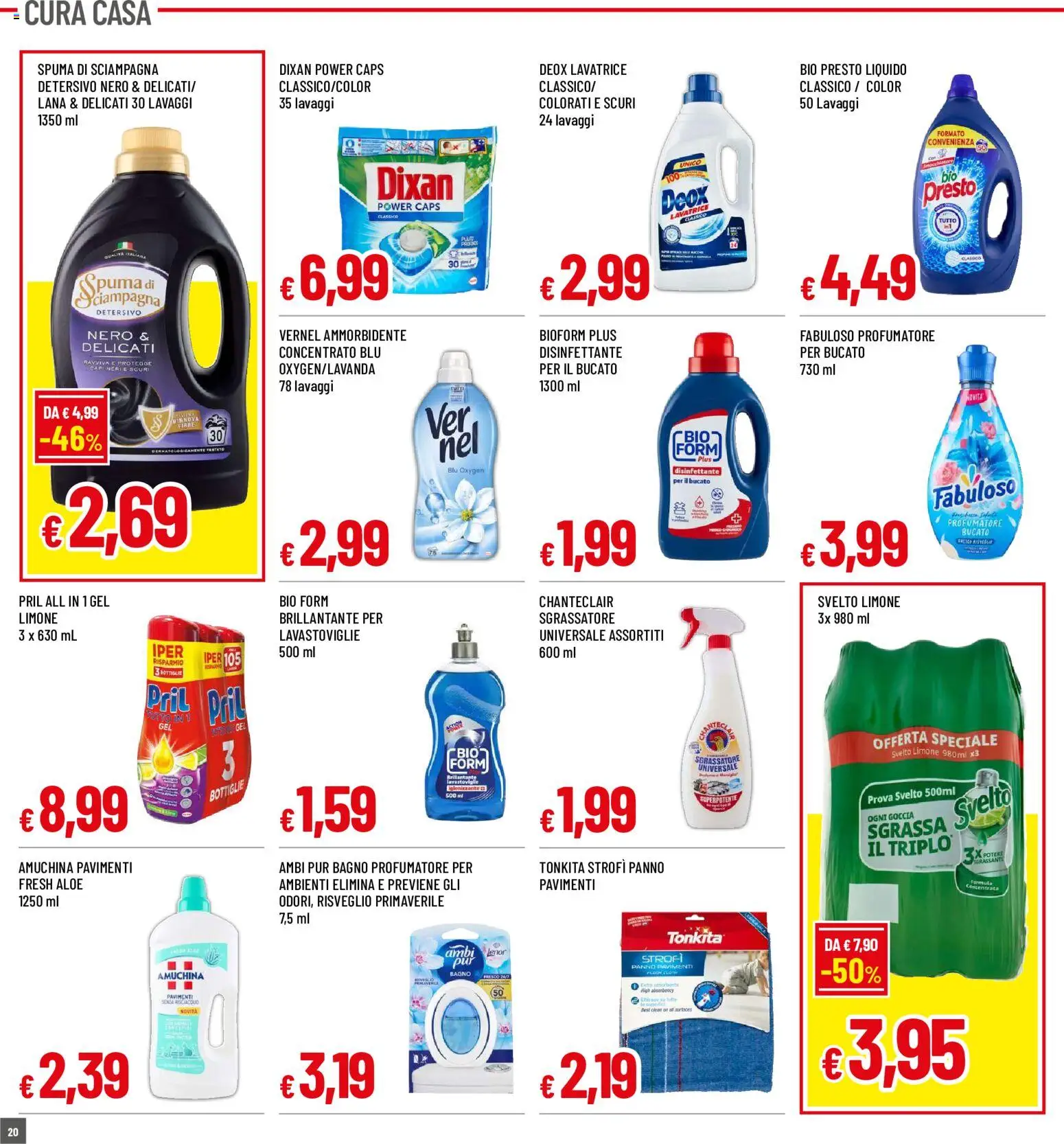 Volantino Famila del 10/08/2026 | Pagina: 20 | Prodotti: Ammorbidente, Sgrassatore, Limone, Bagno