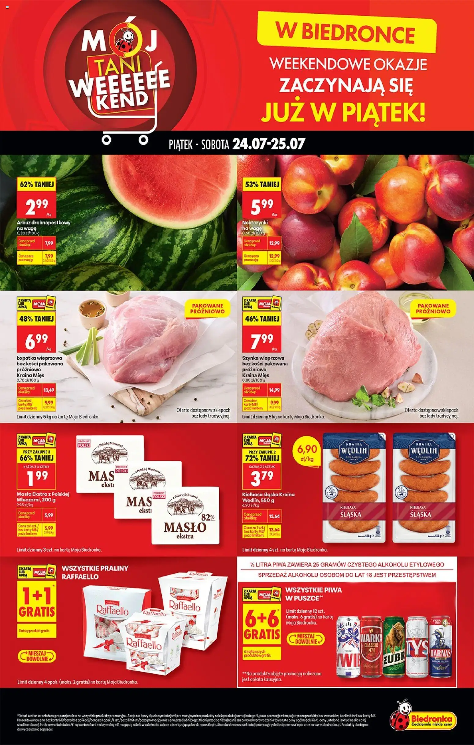 Biedronka Polsko leták - Tani weekend od 24.07.2026 | Strana: 1 | Produkty: Máslo, Zubr, Lopatka, Karty