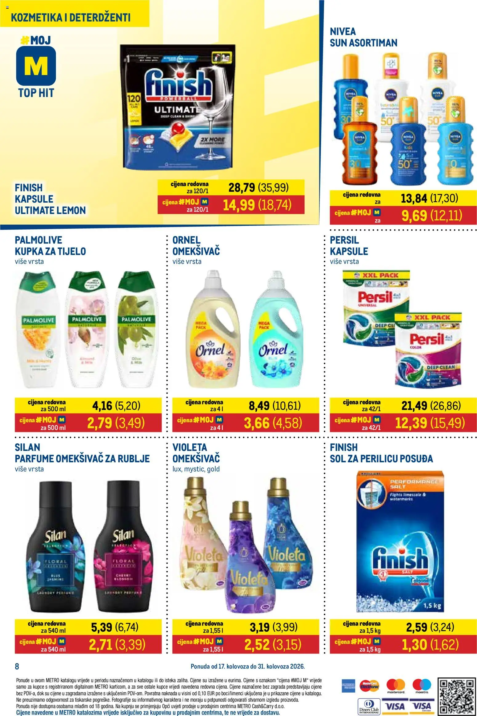 Metro katalog | vrijedi od 17.08.2026 | Stranica: 8 | Proizvodi: Sol za perilicu posuđa, Sol, Violeta, Kapsule