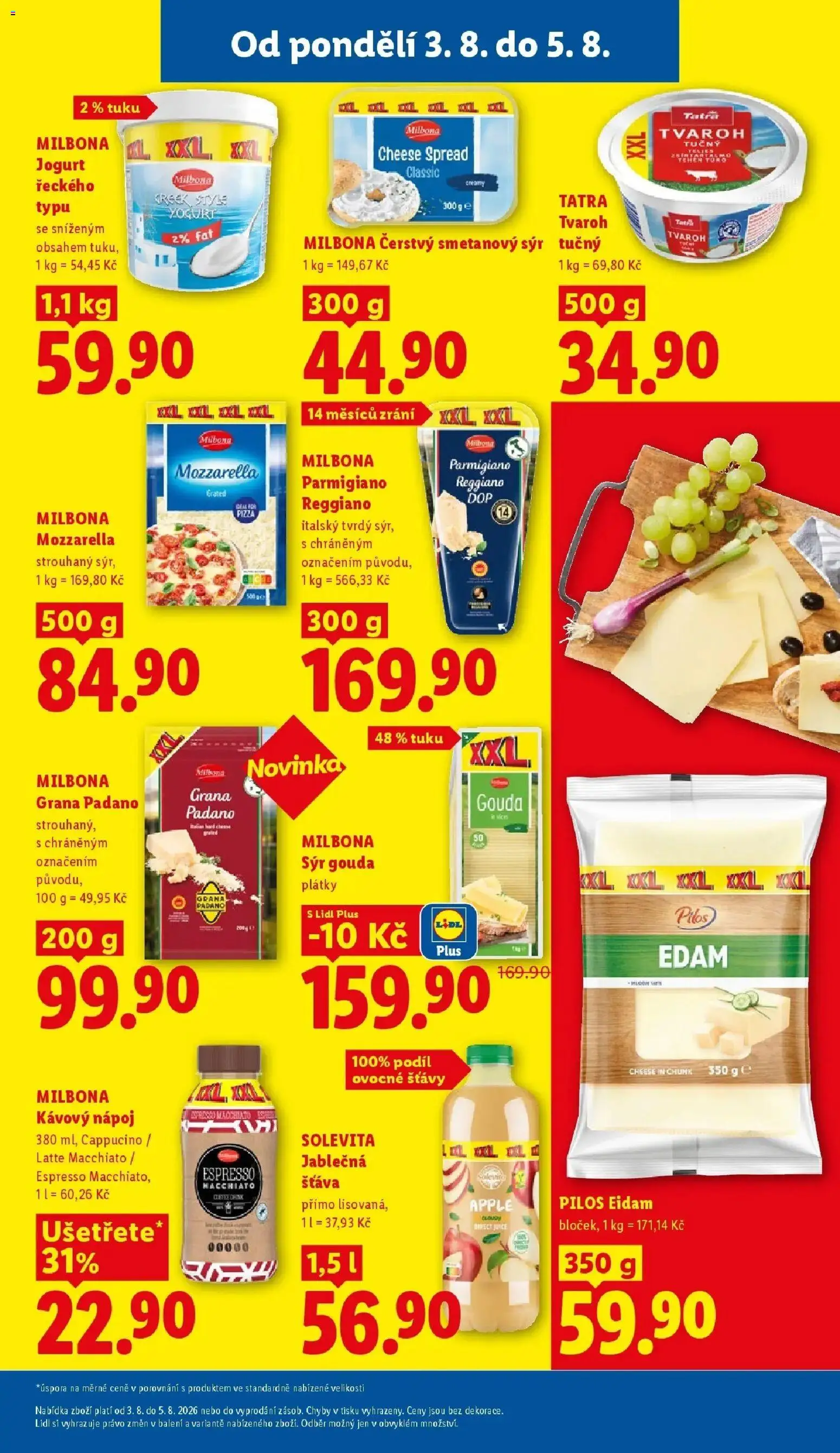 Lidl aktuální leták od 03.08.2026 | Strana: 19 | Produkty: Jogurt, Smetanový sýr, Mozzarella, Parmigiano Reggiano
