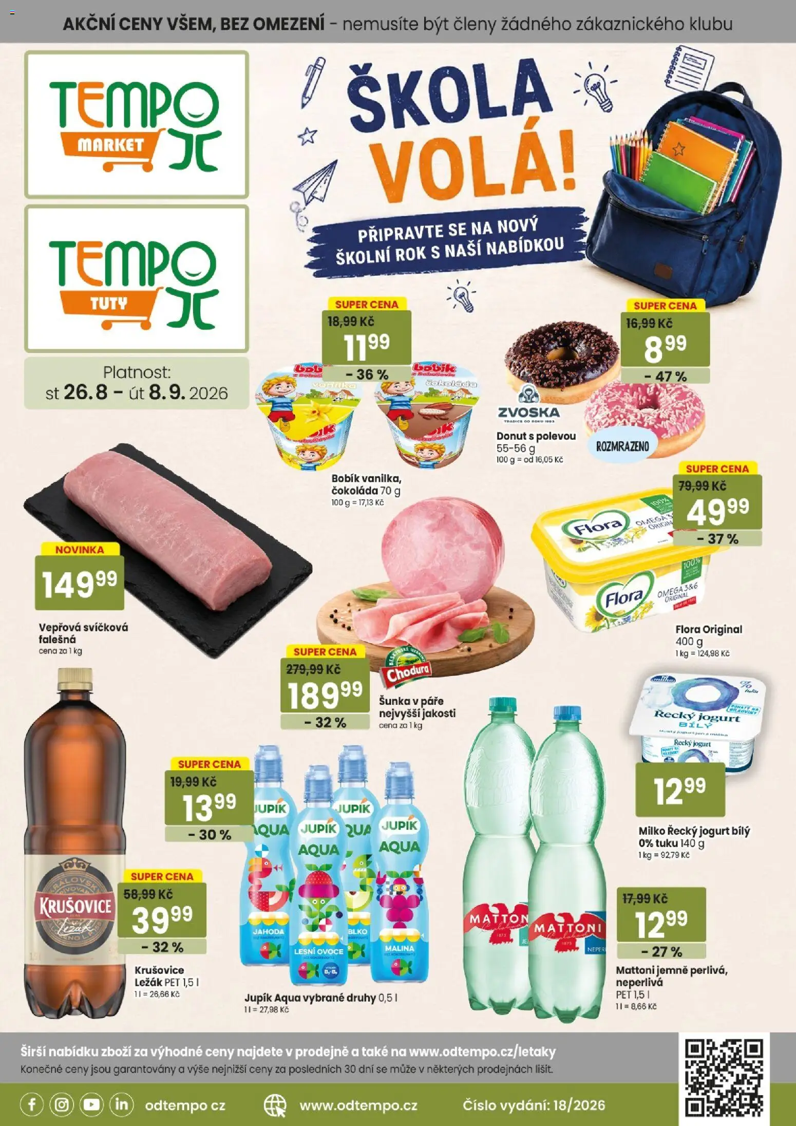 Tempo leták od 26.08.2026 | Strana: 1 | Produkty: Donut, Mattoni, Čokoláda, Šunka