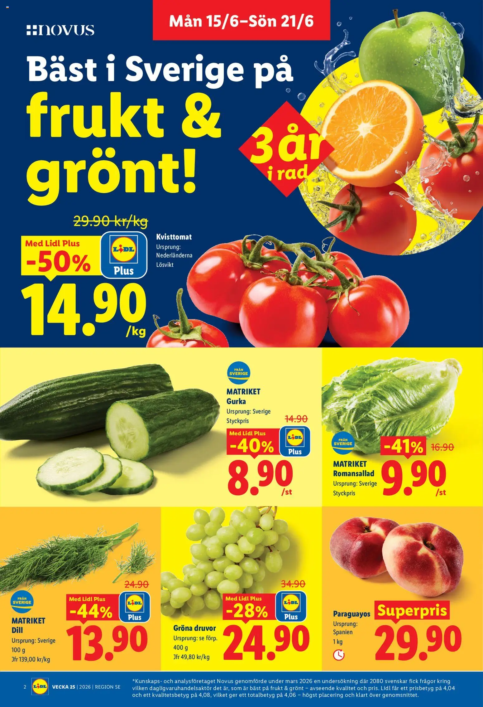 Lidl reklamblad aktuell från 15.06.2026 | Sida: 2 | Produkter: Kvisttomat, Romansallad, Gurka
