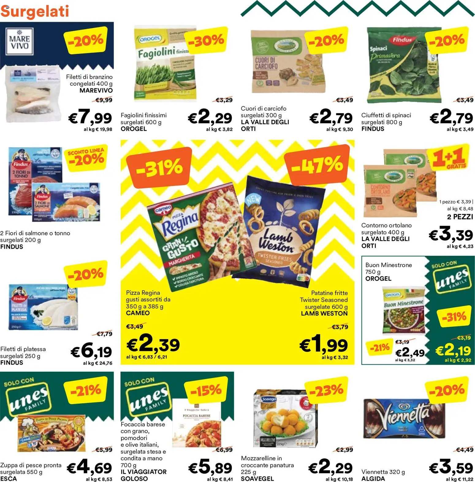 Volantino Unes del 19/10/2026 | Pagina: 2 | Prodotti: Pizza, Pomodori, Spinaci, Fiori