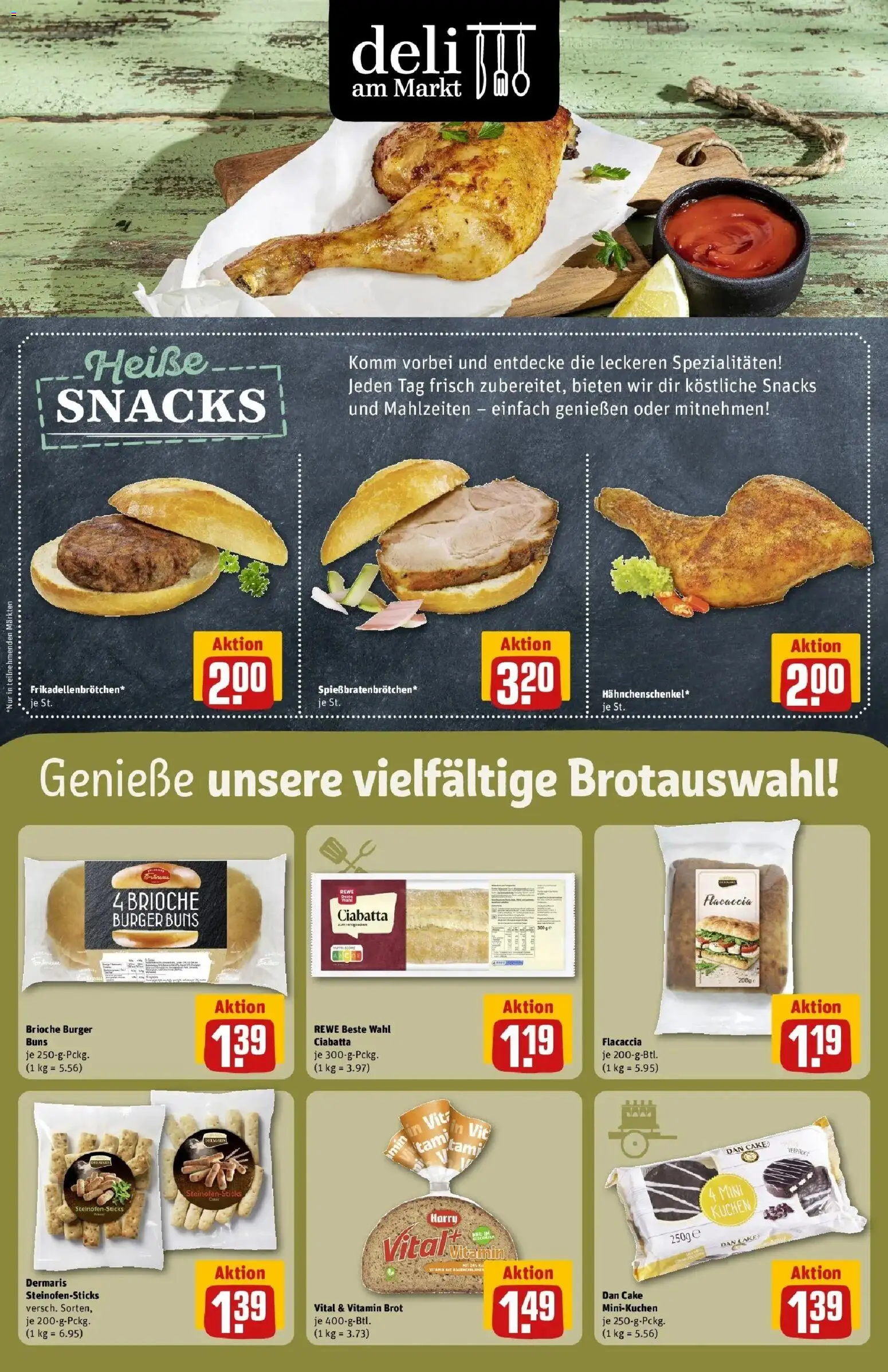 Rewe Prospekt Niederzier / Huchem – gültig ab 10.05.2026 | Seite: 15 | Produkte: Hahnchenschenkel, Burger, Brot, Kuchen