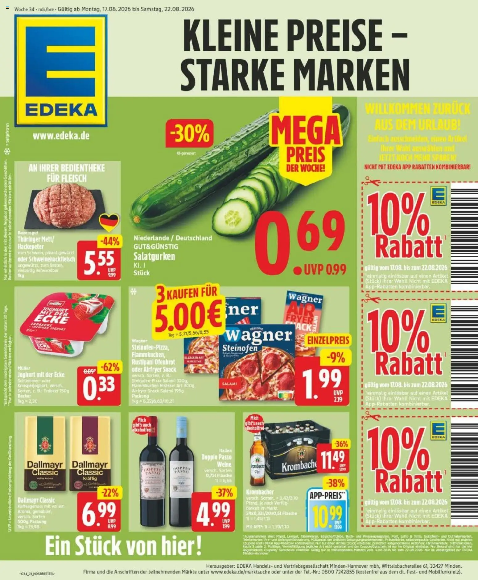 Edeka Prospekt Hannover – gültig ab 17.08.2026 | Seite: 1 | Produkte: Joghurt, Doppio Passo, Bauerngut, Fleisch