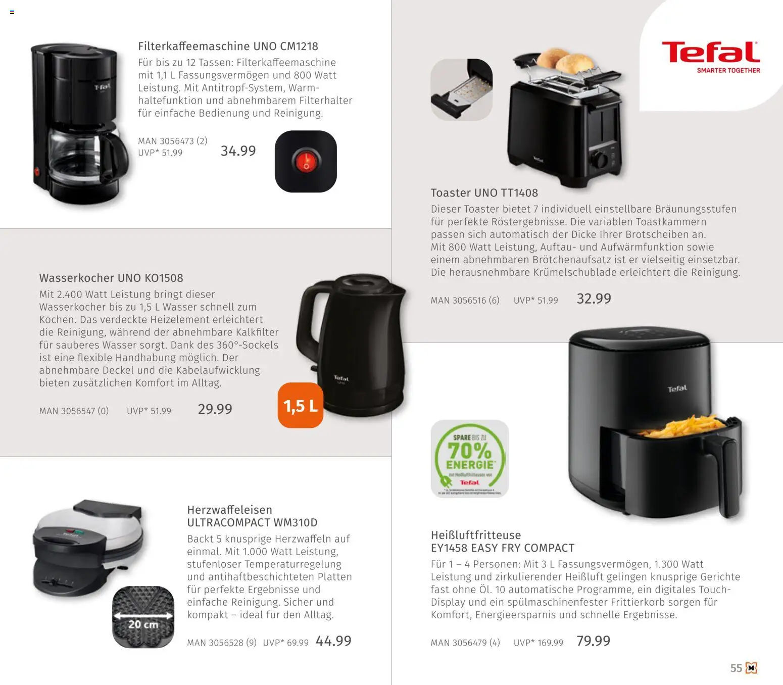 Müller Haushaltskatalog – gültig ab 01.10.2026 | Seite: 55 | Produkte: Wasserkocher, Toaster, Gerichte, Filterkaffeemaschine