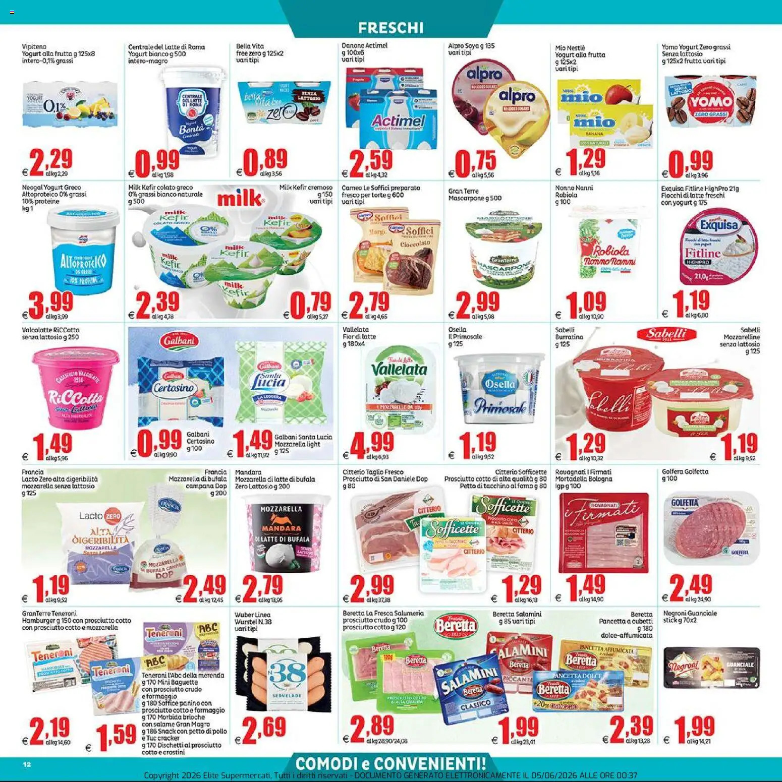 Volantino Elite Supermercati del 05.06.2026 | Pagina: 12 | Prodotti: Fiocchi, Frutta, Tacchino, Hamburger