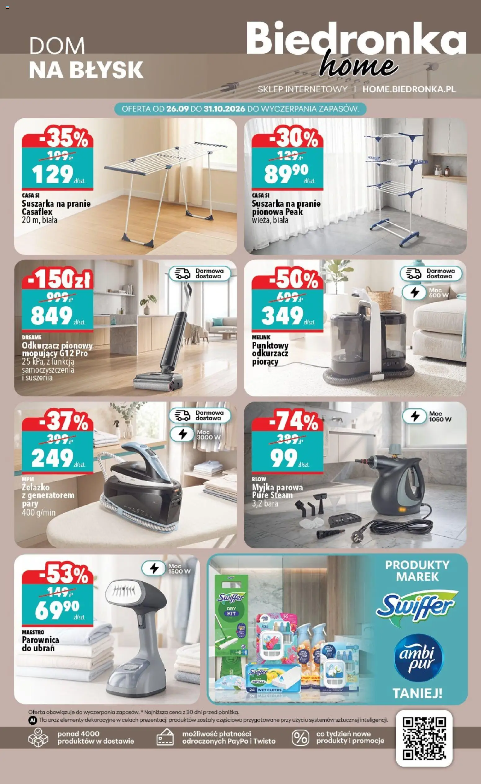 Biedronka gazetka - Home od 26.09.2026 | Strona: 5 | Produkty: Myjka parowa, Suszarka na pranie, Odkurzacz, Parownica