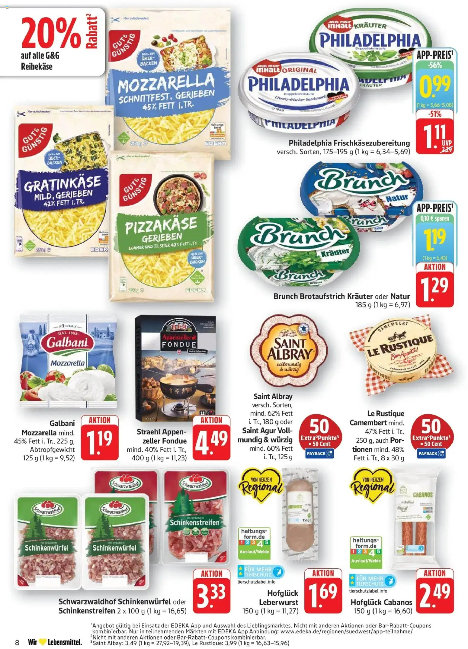 E center Prospekt Göppingen (ab 26.10.2026) zum Blättern | Seite: 8 | Produkte: Philadelphia, Mozzarella, Edamer, Camembert