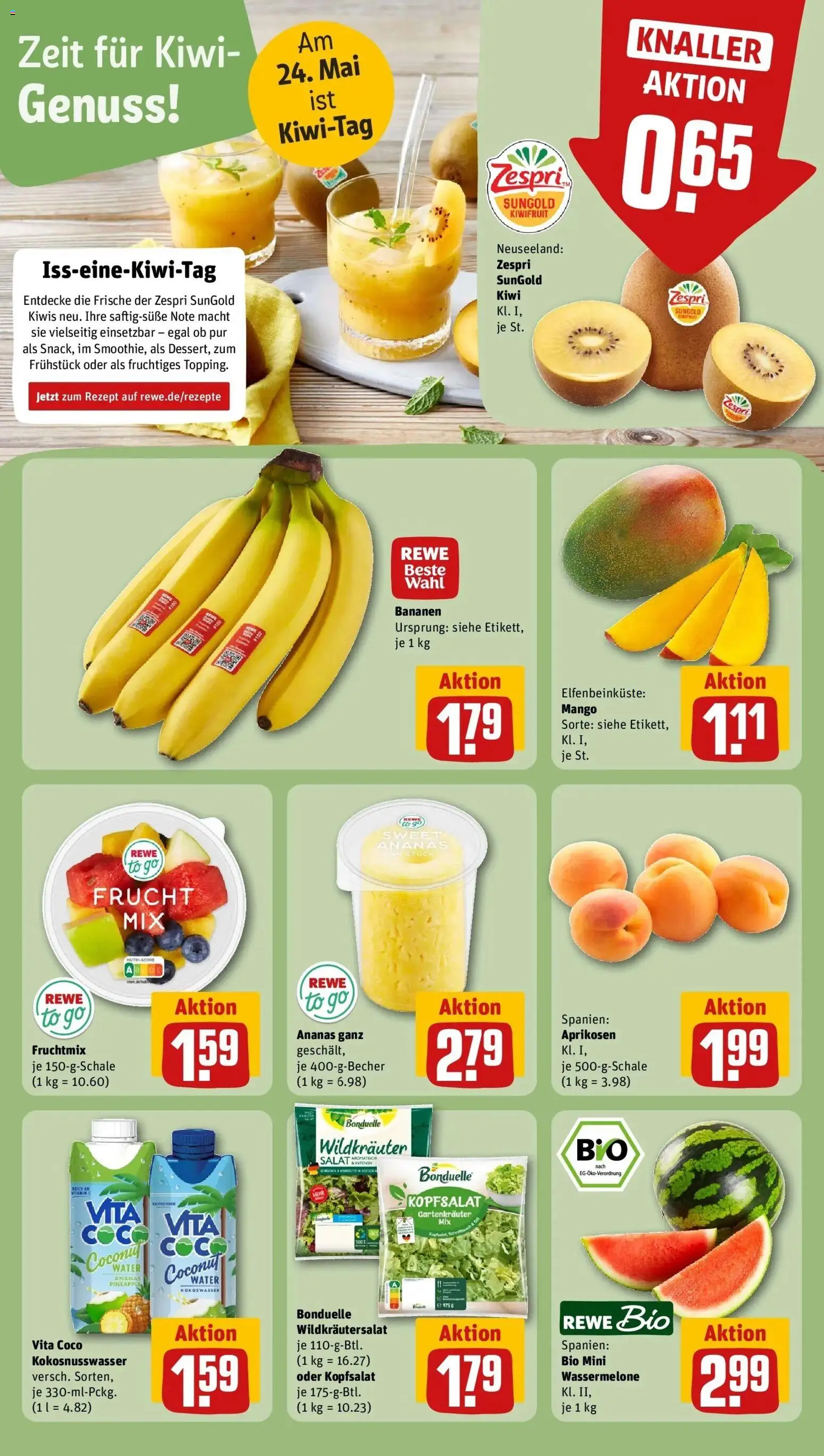 Rewe Prospekt Düsseldorf / Lierenfeld – gültig ab 17.05.2026 | Seite: 10 | Produkte: Ananas, Mango, Wassermelone, Kiwi