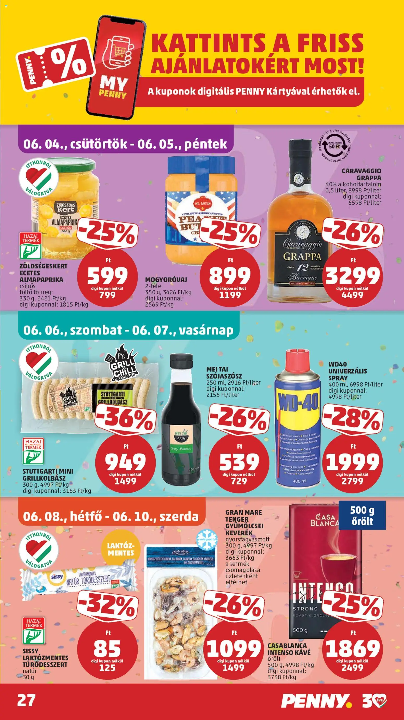 PENNY akciós ujság - amely érvényes a következő dátumtól: 04.06.2026 | Oldal: 31 | Termékek: Szójaszósz, Grappa, Almapaprika, Tenger gyümölcsei