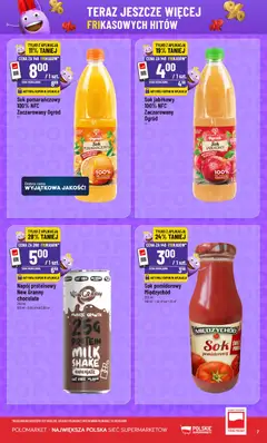 Pogląd oferty "POLOmarket gazetka - Frikasowe Hity" - ważna od 23.09.2026 | Strona: 7 | Produkty: Sok pomarańczowy, Napój proteinowy, Sok pomidorowy, Sok