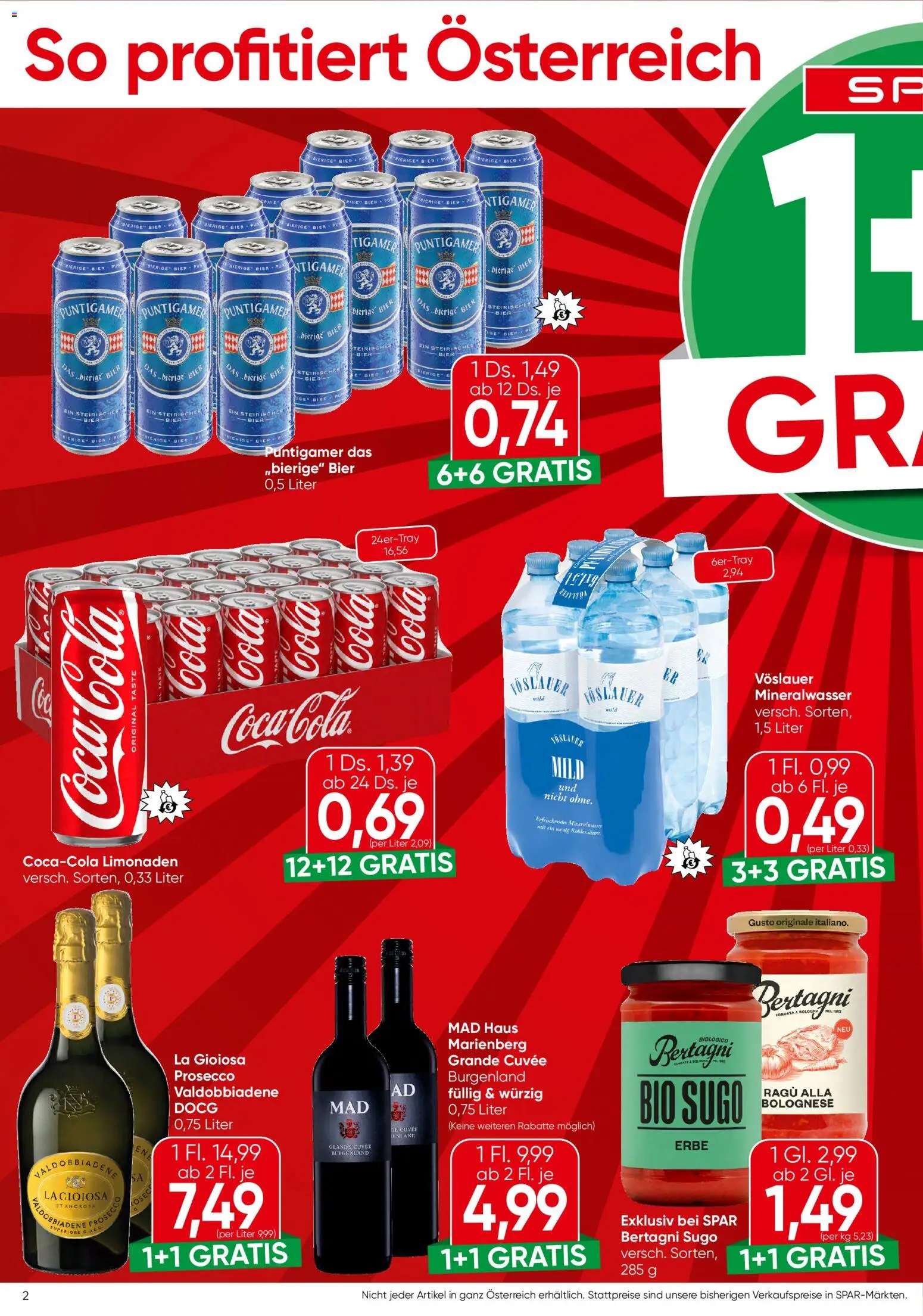Spar Flugblatt gültig ab 17.09.2026 | Seite: 2 | Produkte: Prosecco, Mineralwasser, Bier
