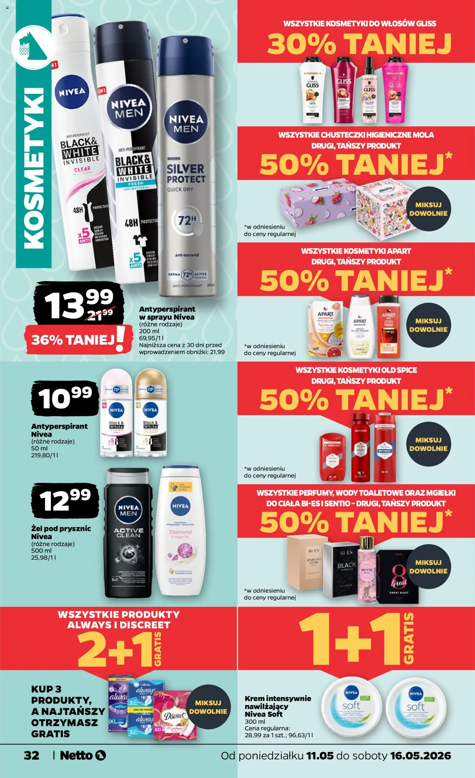 Netto gazetka od poniedziałku spożywcza od 11.05.2026 | Strona: 32 | Produkty: Kosmetyki, Prysznic, Żel pod prysznic, Krem