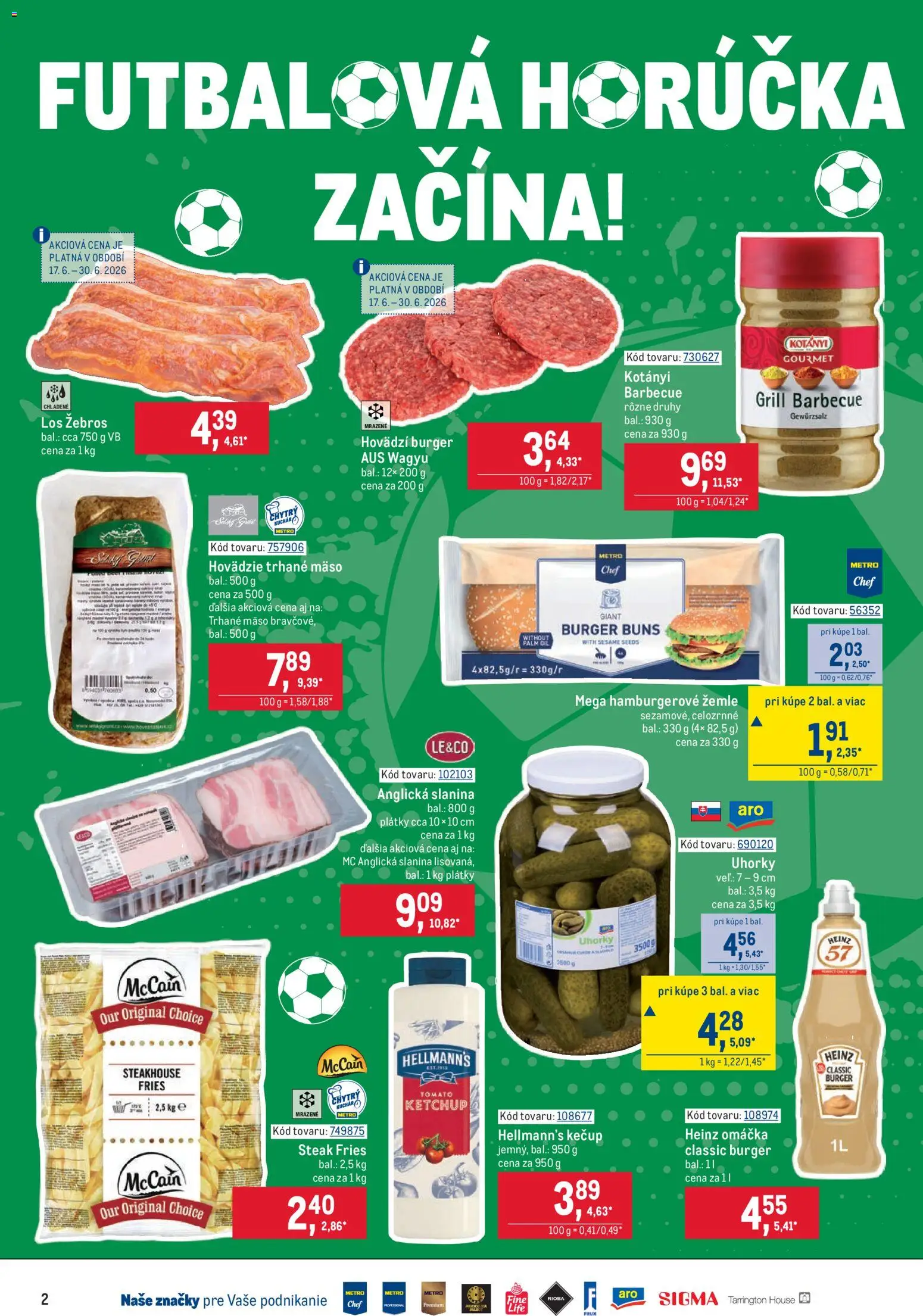 Nové Metro akcie – leták je platný od 17.06.2026 | Strana: 2 | Produkty: Hamburgerové žemle, Kečup, Steak, Uhorky
