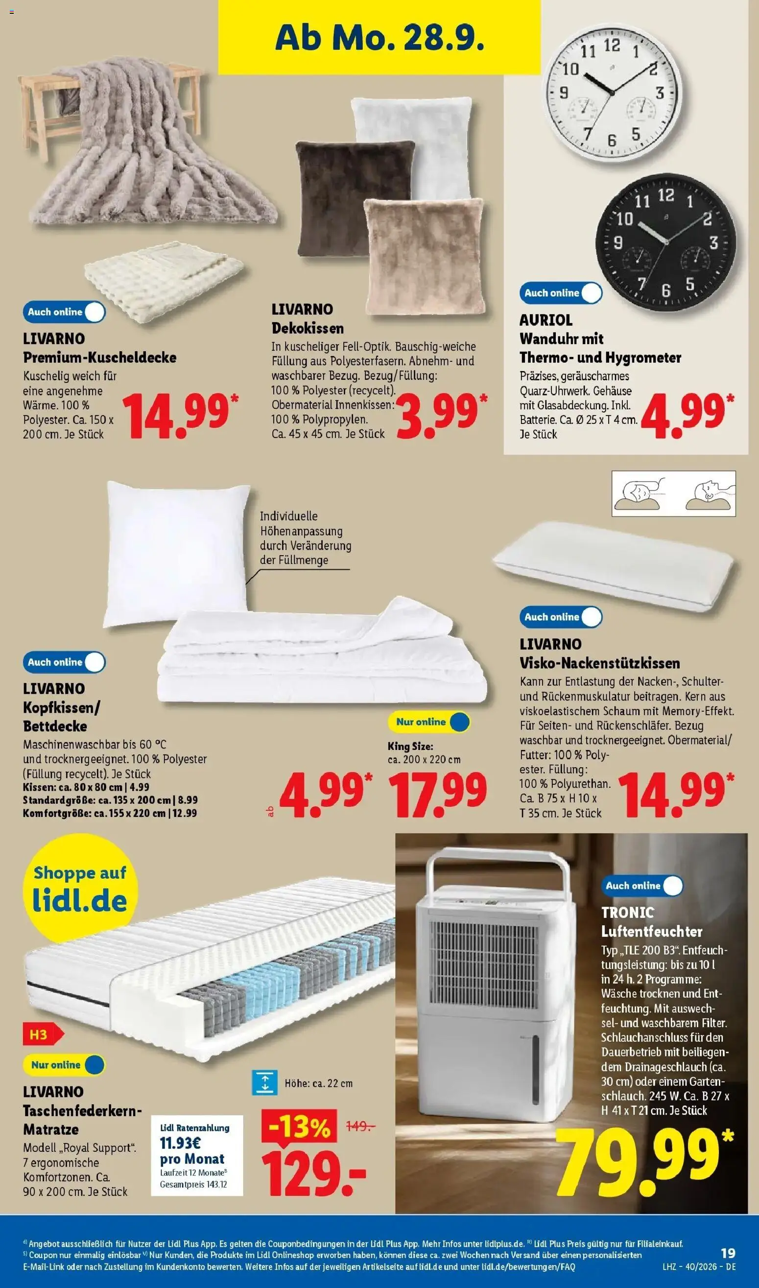 Lidl Prospekt Einbeck (ab 28.09.2026) zum Blättern » Angebote | Seite: 35 | Produkte: Matratze, Kissen, Bettdecke, Schulter